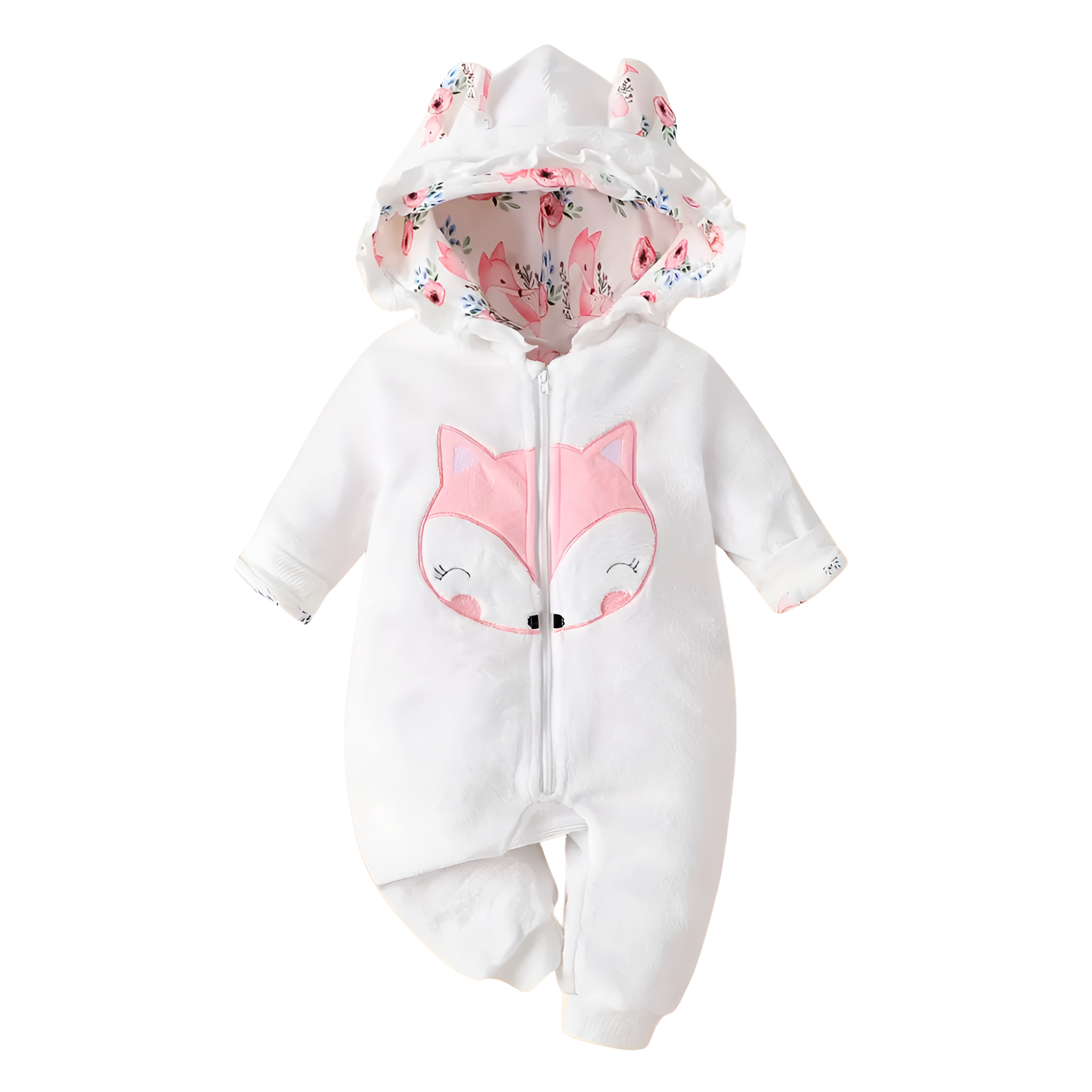 Little Fox Zipper Jumpsuit with Floral Lining