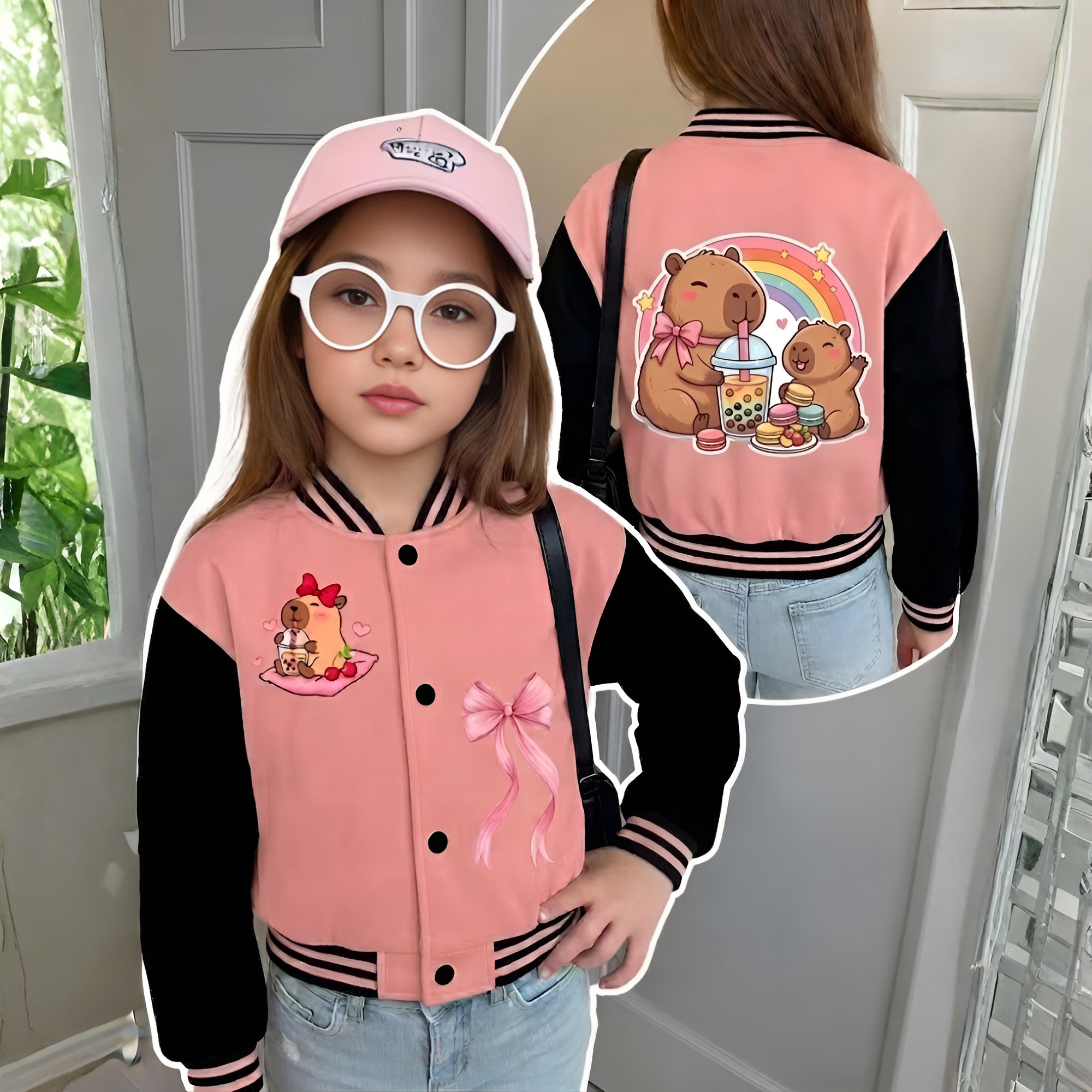 Capybara Girl Baseball Jacket - Casual and Stylish Jacket, Autumn/Winter Style
