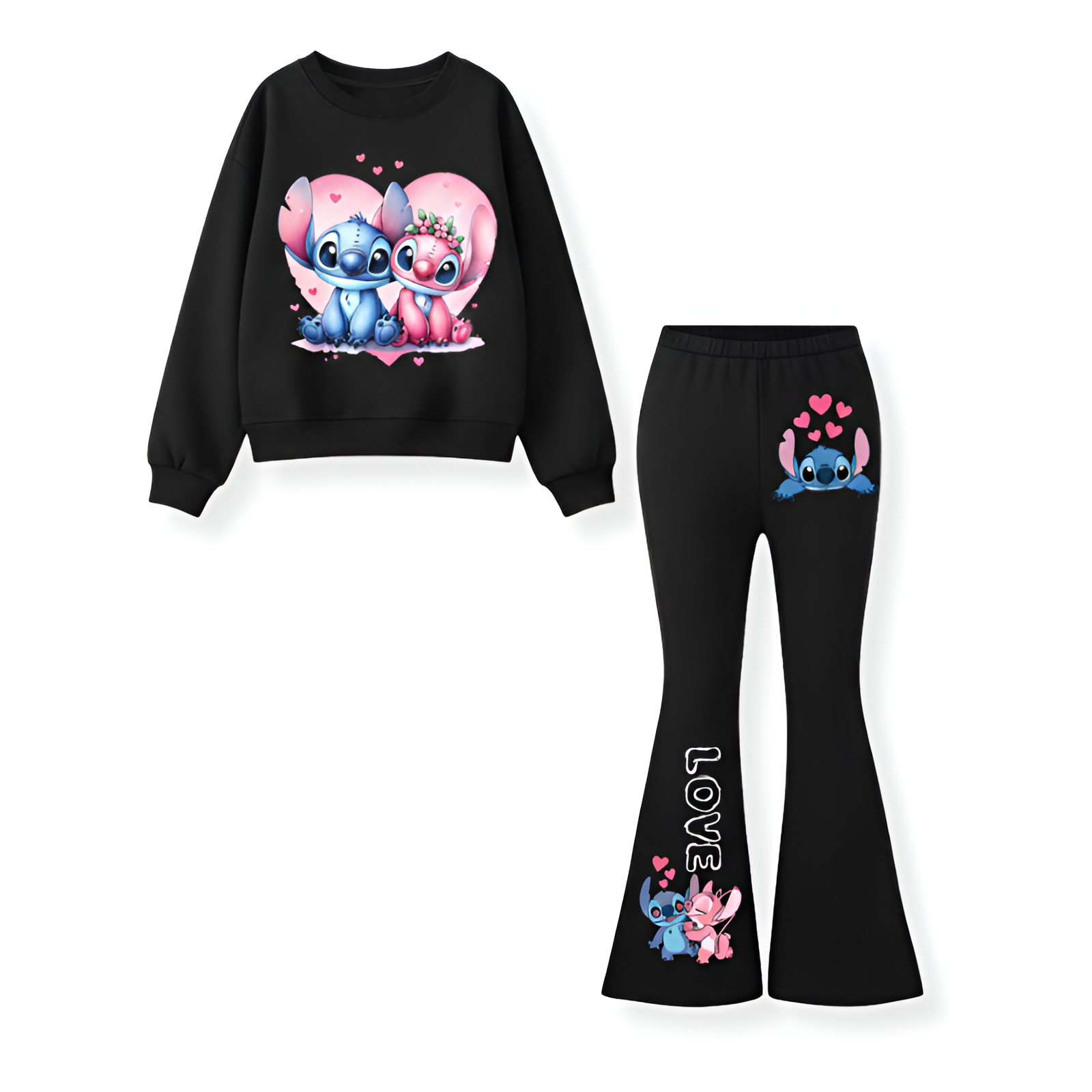 Girls Casual Sweatshirt Stitch Pattern And Bell Bottom Pants 2 Piece Set