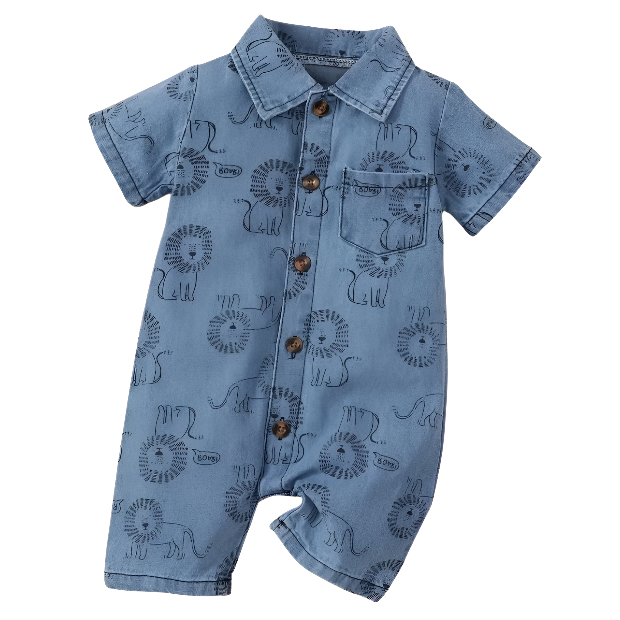Lion Print Romper with Collared Design