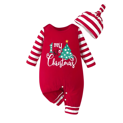 My First Christmas Printed Onesie Stripe Holiday Romper