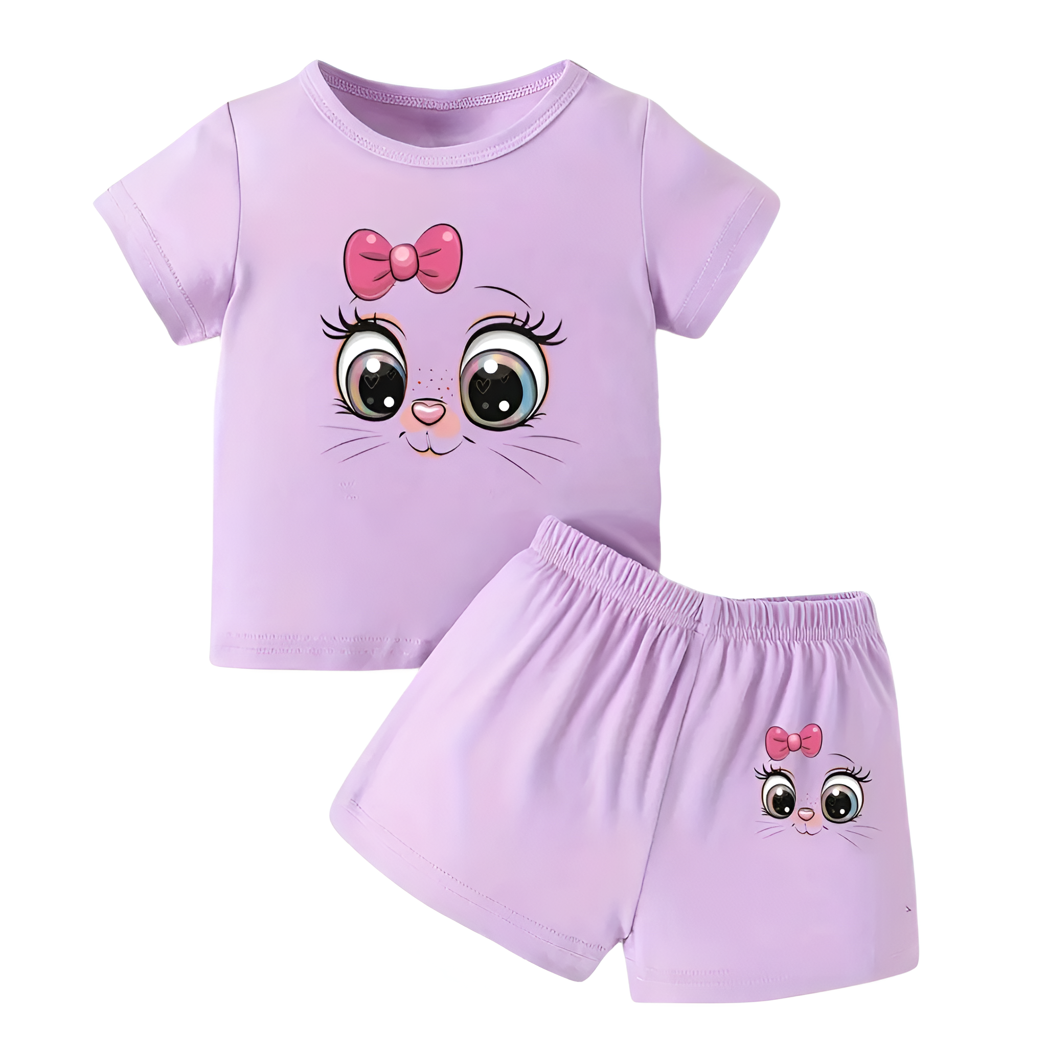 Summer Style Baby Girl Cartoon Eyes Printed Round Neck Shorts