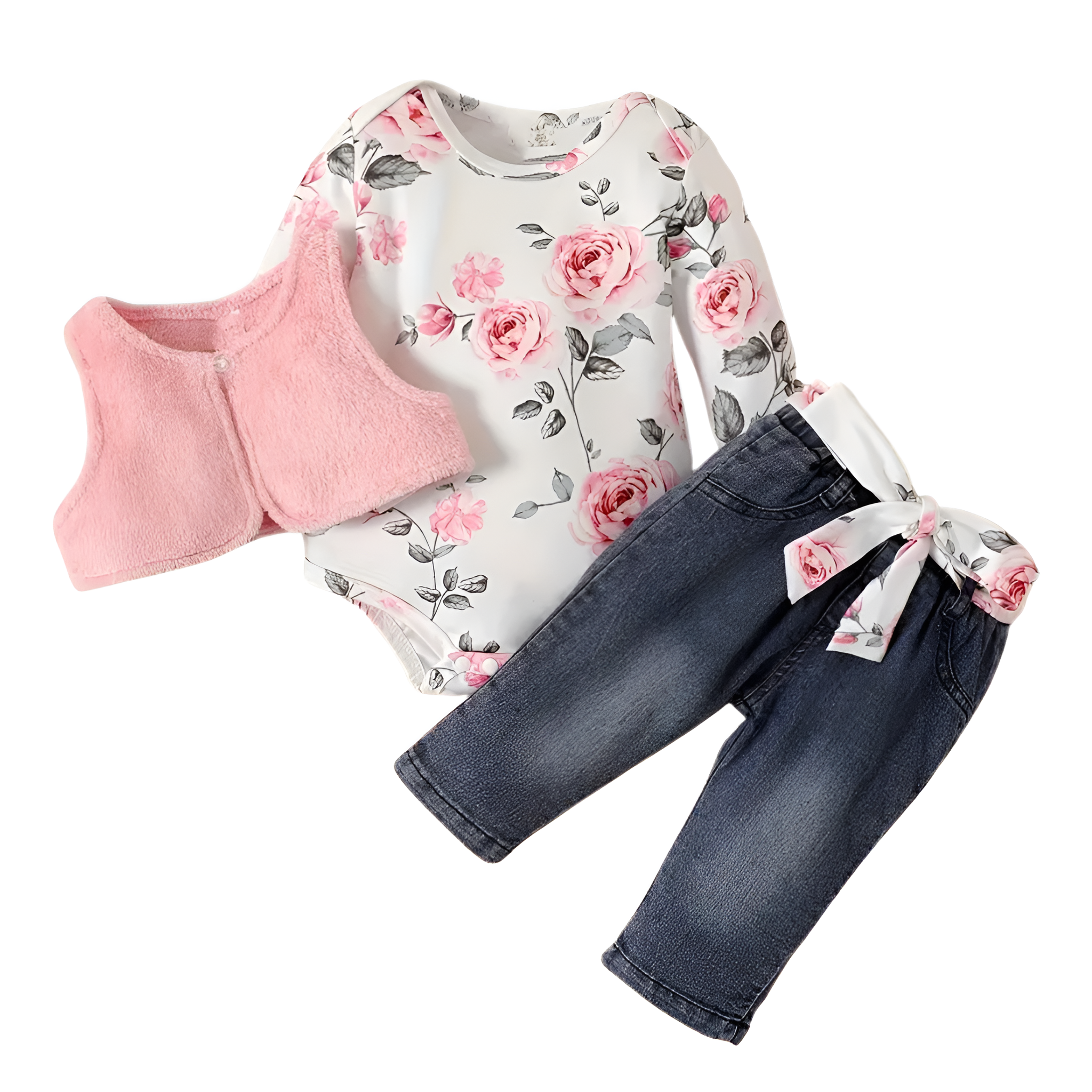 Baby Girl Floral Print Jumpsuit And Pants Set