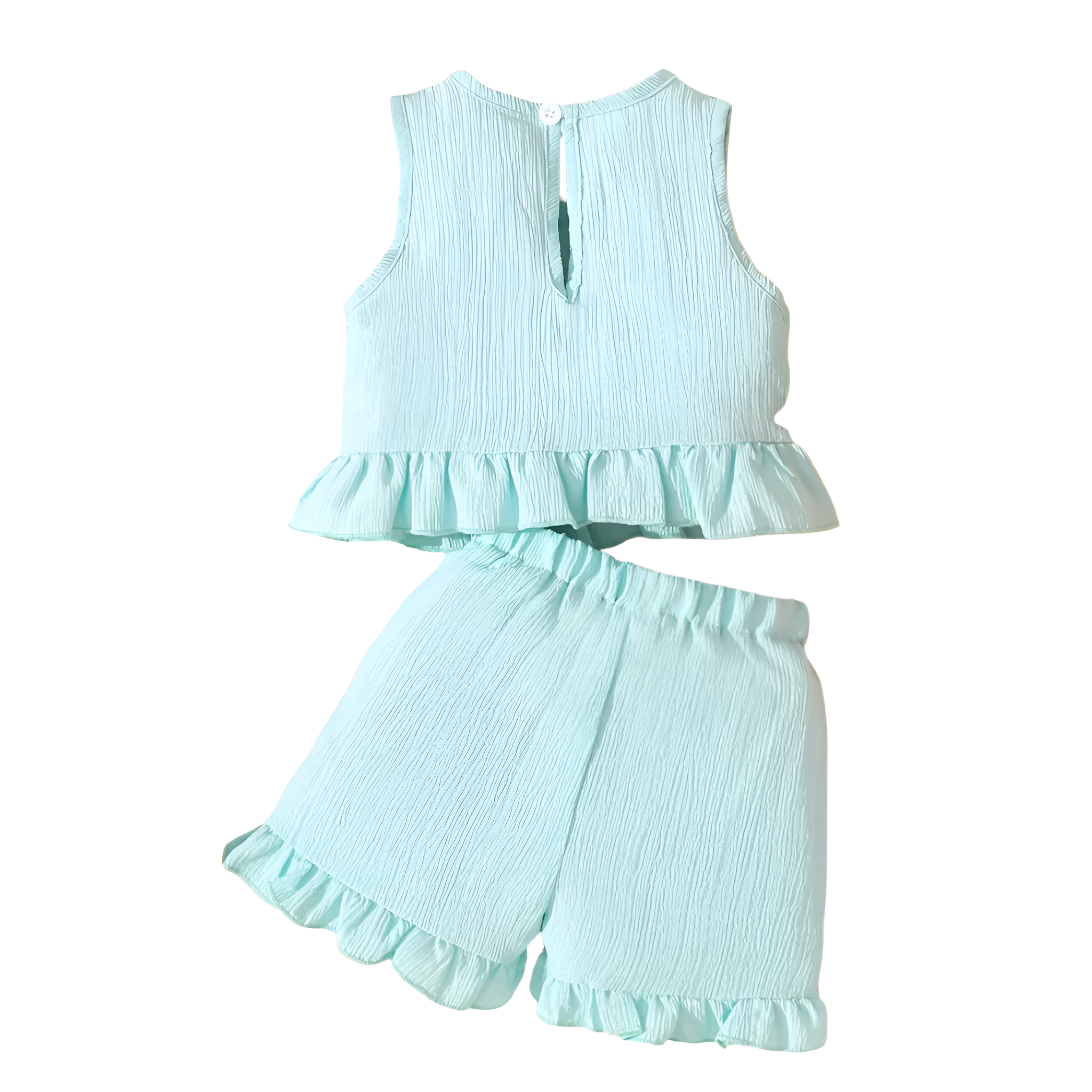 Sleeveless Top with Floral Embroidery And Ruffle Shorts