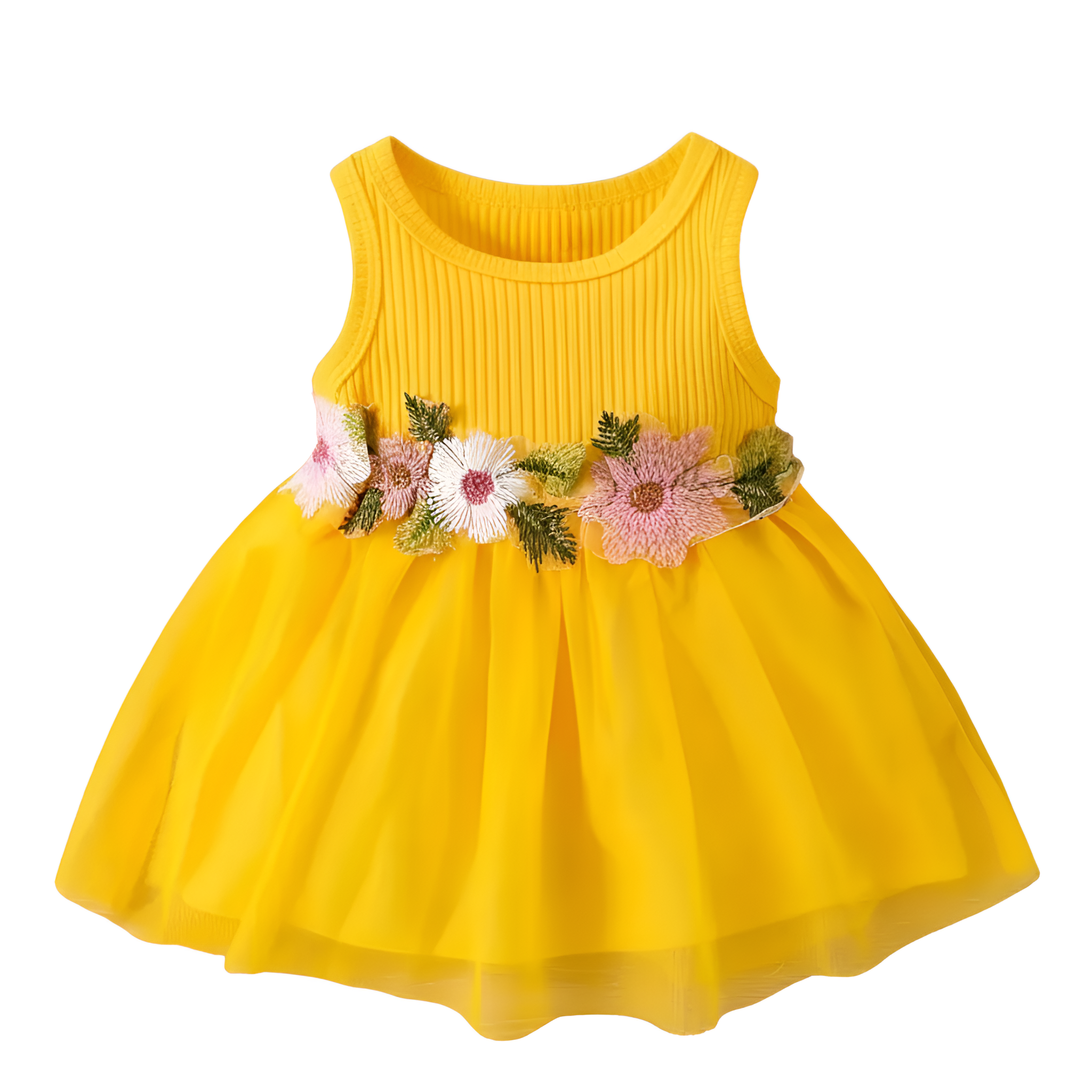 Summer Style Girl Round Neck Floral Waist Decor Vest Casual Dress