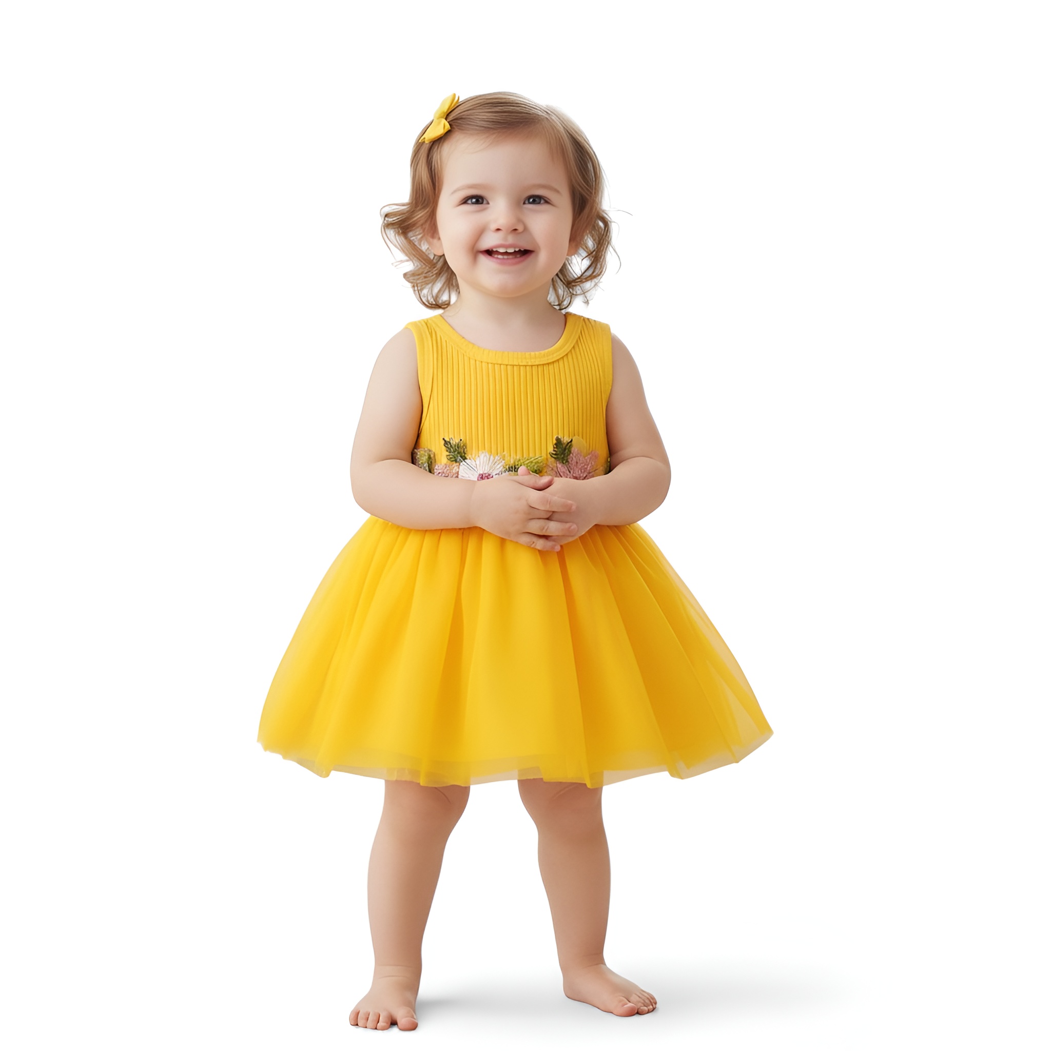 Summer Style Girl Round Neck Floral Waist Decor Vest Casual Dress