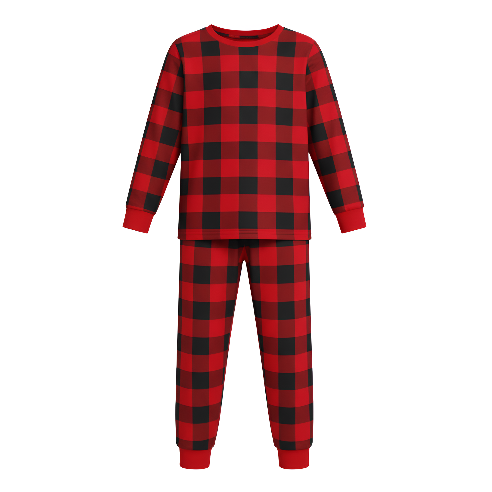 Flame Retardant Fabric New Christmas Round Neck Plaid Contrast Print