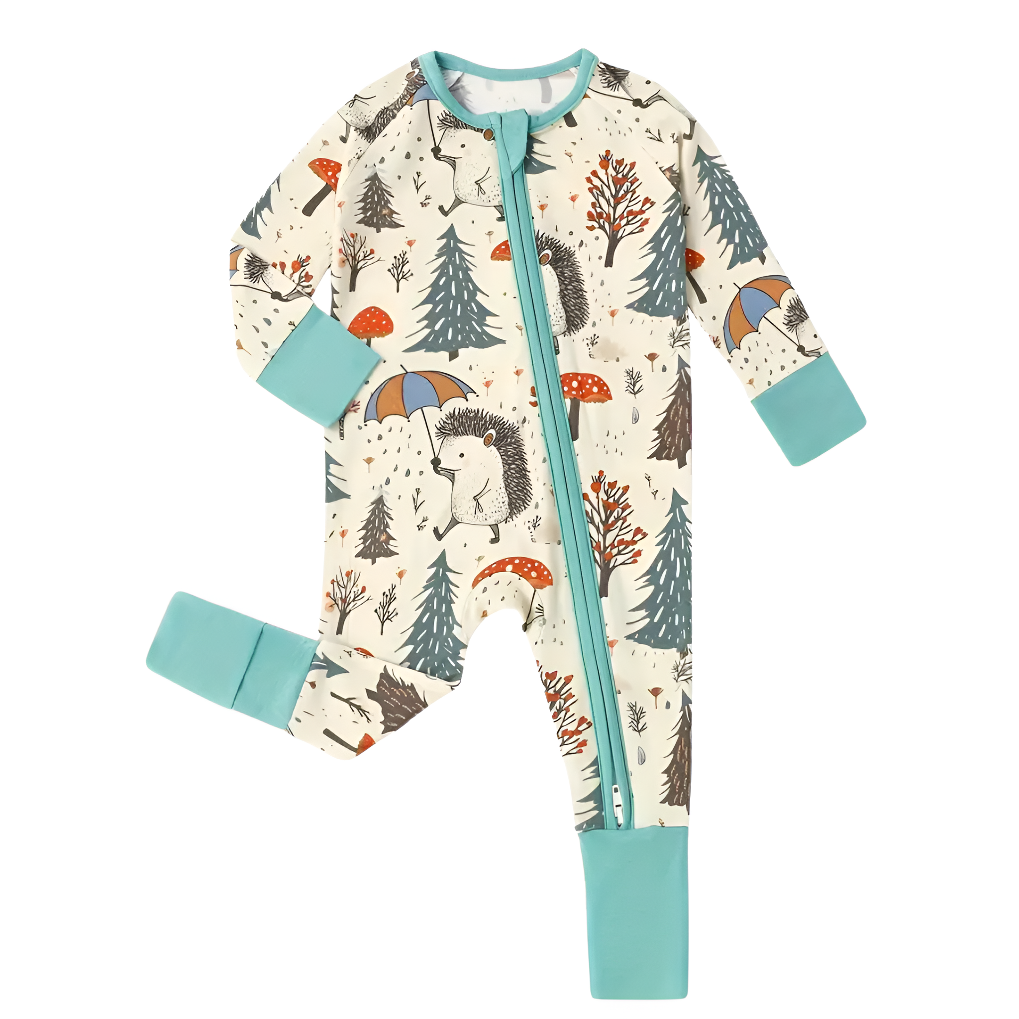 Hedgehog Forest Print Zipper Baby Romper