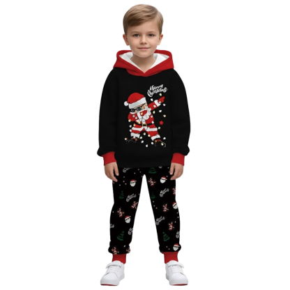 Santa Print Kids Hoodie Pants Set