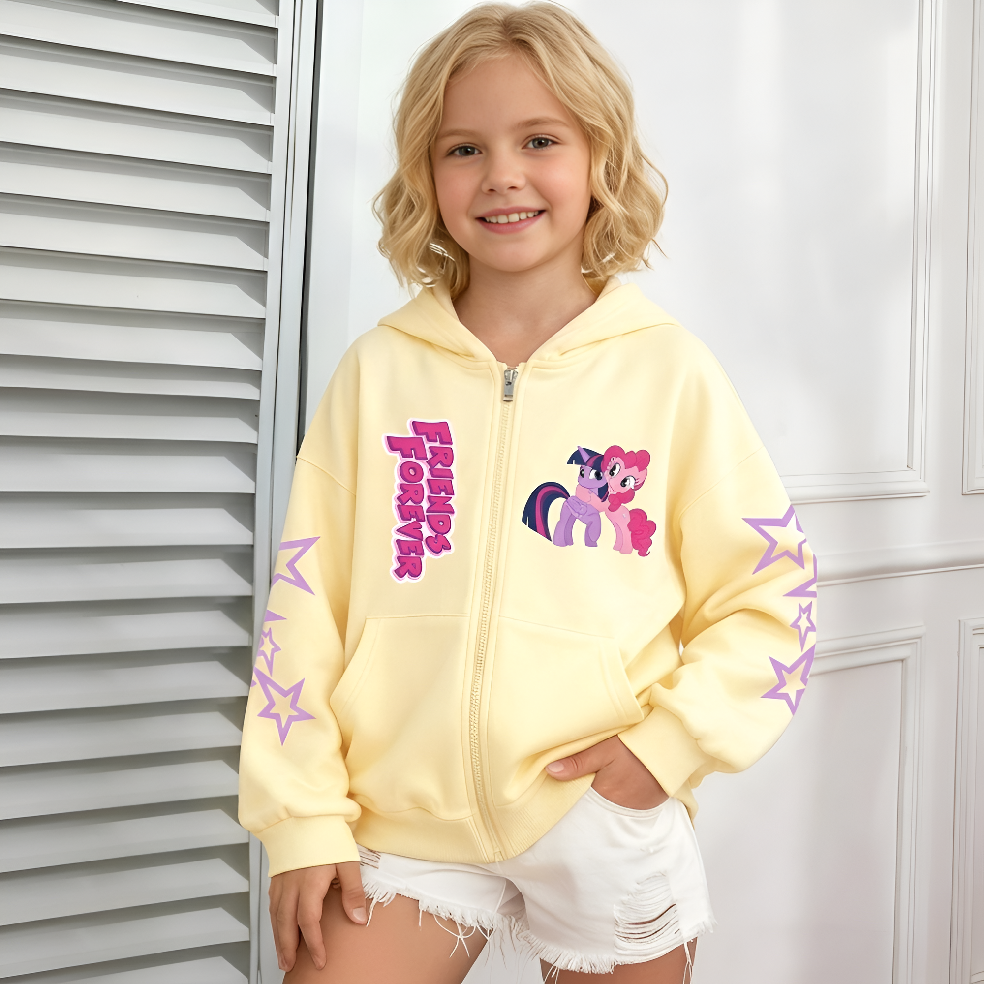 Pony Friends Forever Double Sided Zip Up Kids Hoodie