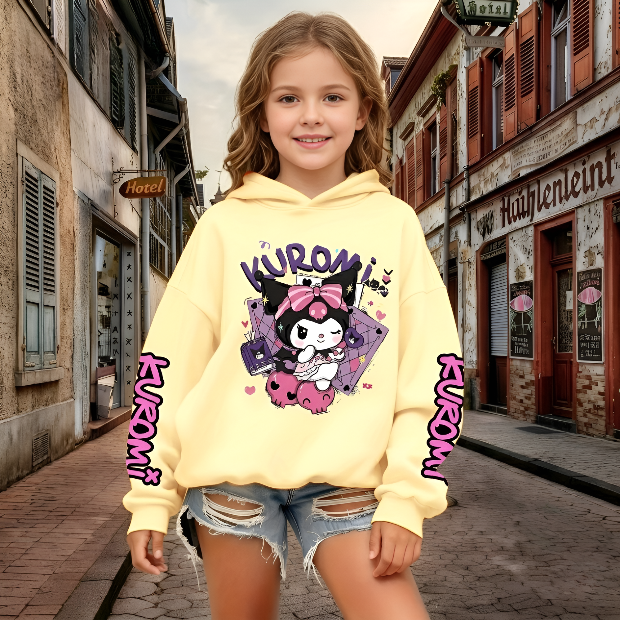 Kuromi Cartoon Print Hoodie For Kids Casual Winter Wear