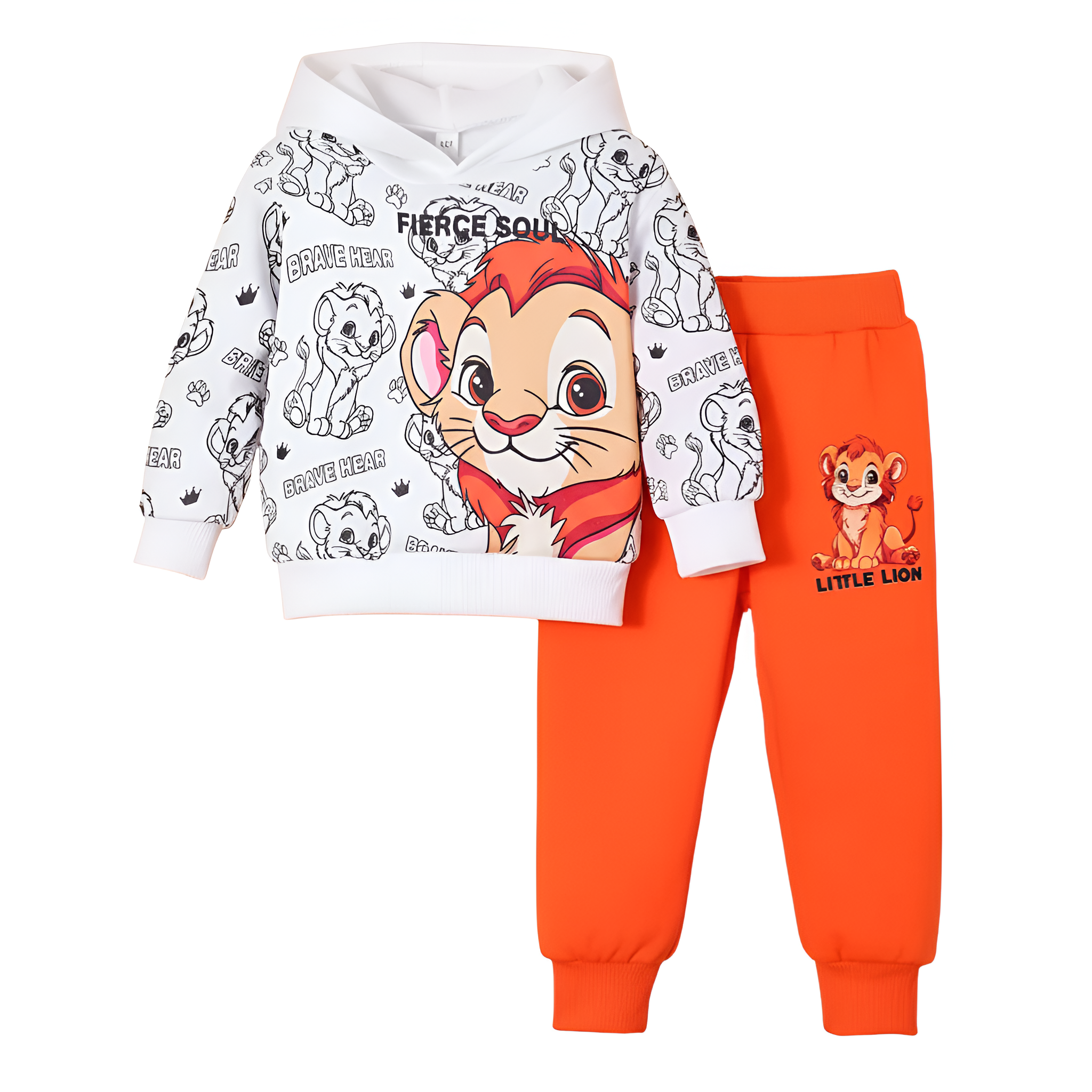 Boys Lion Print Hoodie And Pants Set