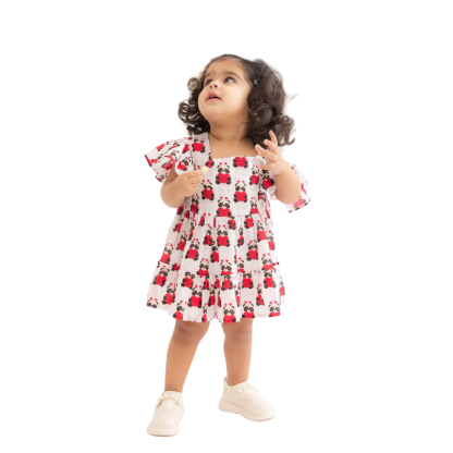 Teddy Bear Print Cotton Frock For Kids