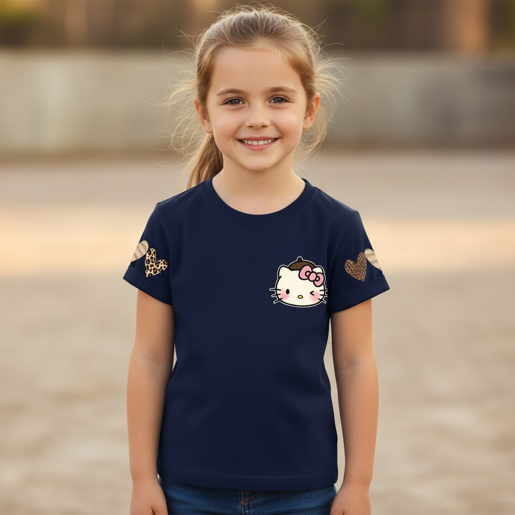 Short Sleeve T Shirt With Double Sided Leopard Print Hello Kitty For Girls
