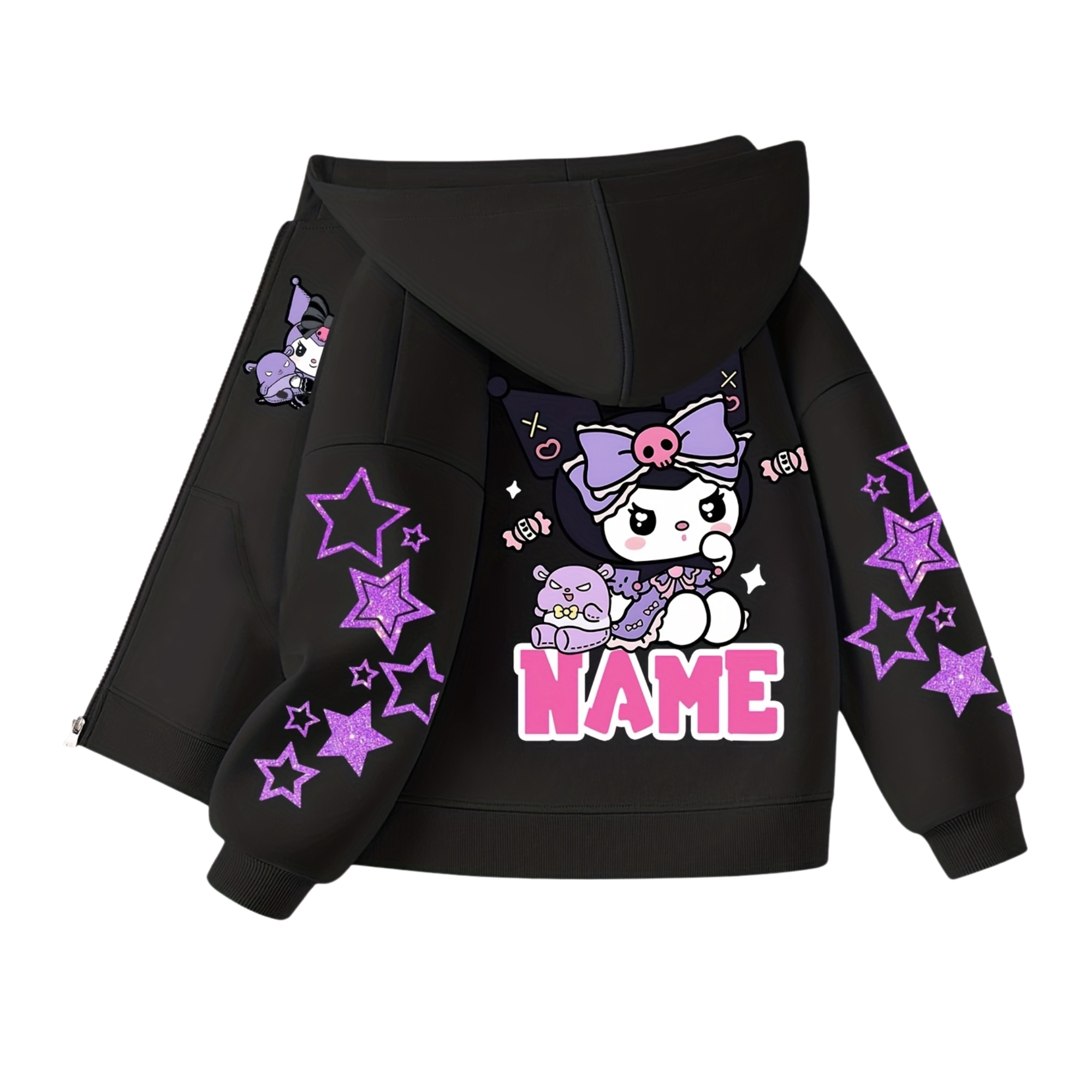 Customizable Cardigan Hoodie Featuring Adorable Double-Sided Fun Prints of Kuromi