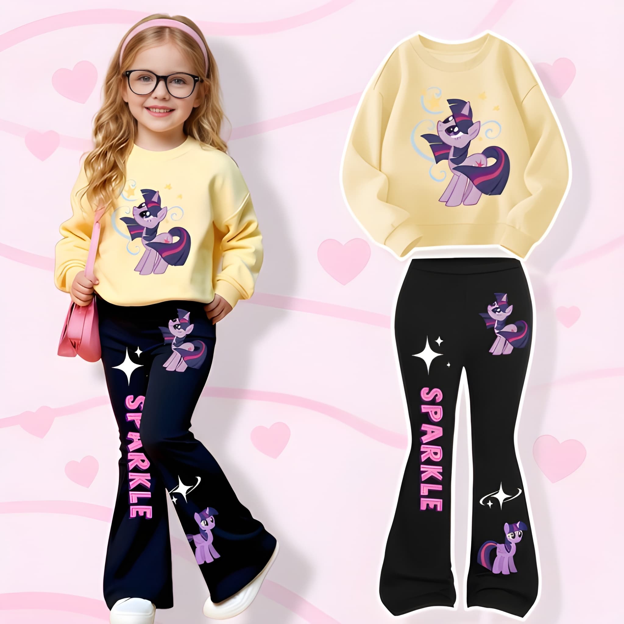 My Little Pony Crewneck Sweatshirt and Flared Pants Set, Twilight Sparkle Print, 2pcs