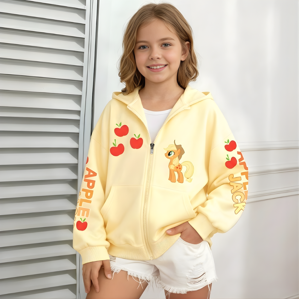 Zip Up Hooded JacketNwith Pockets Featuring Applejack Double Sided Print