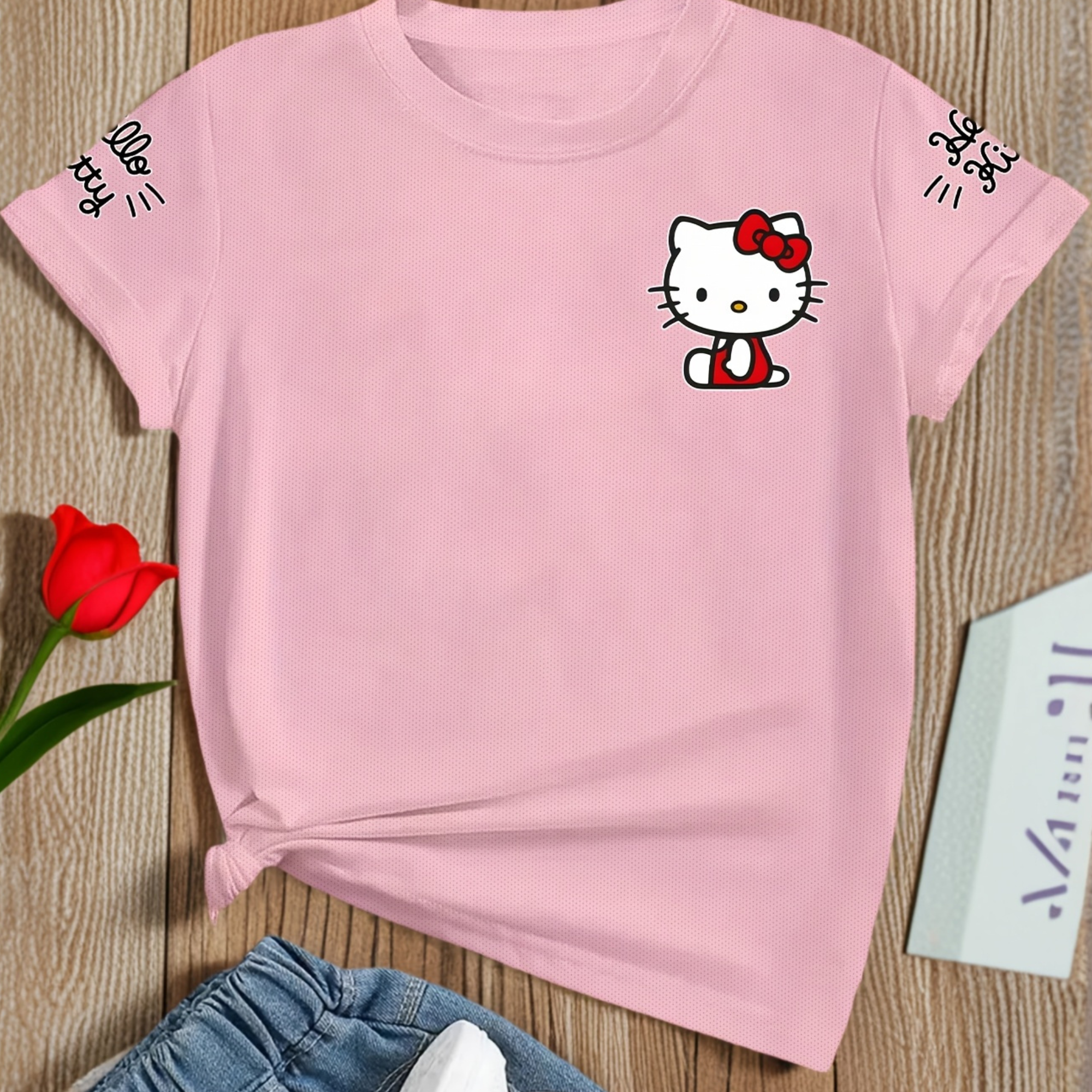 Soft And Comfortable Short Sleeve T Shirt With Hello Kitty Print  