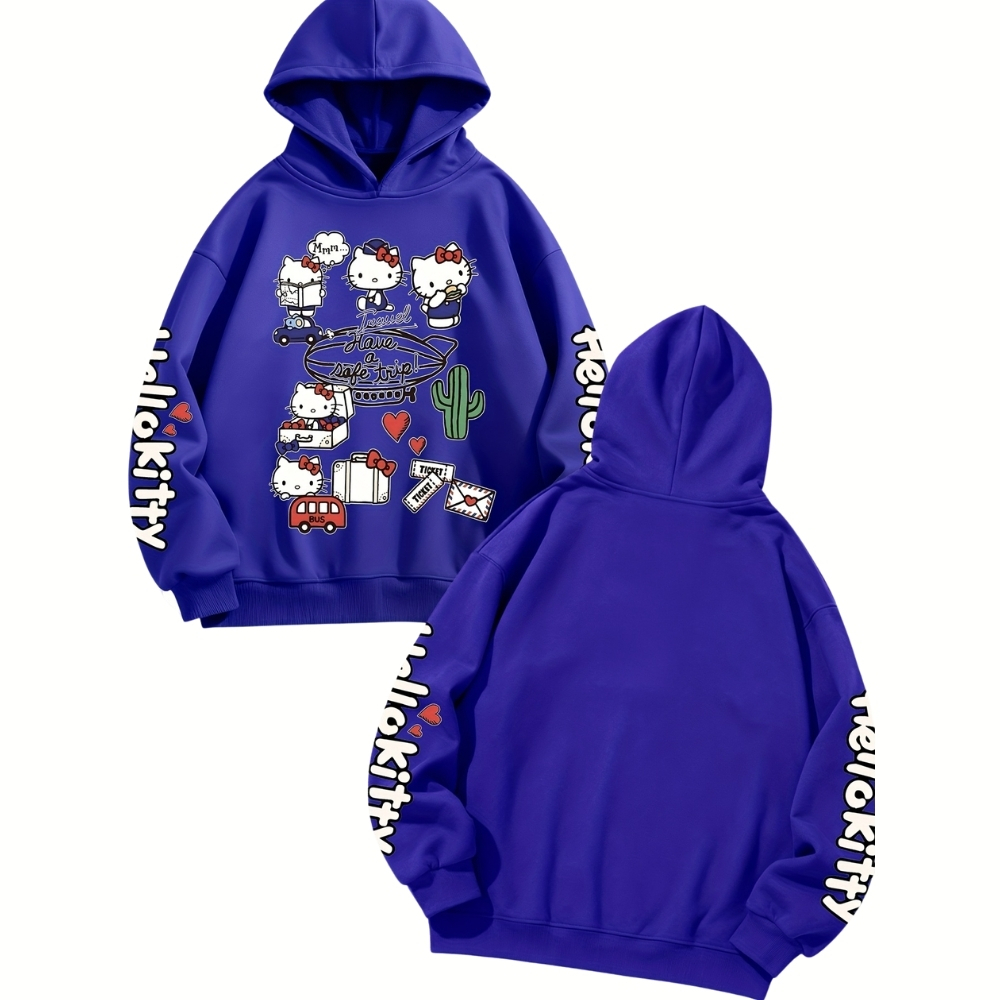 Hello Kitty Themed Casual Hooded Sweatshirt