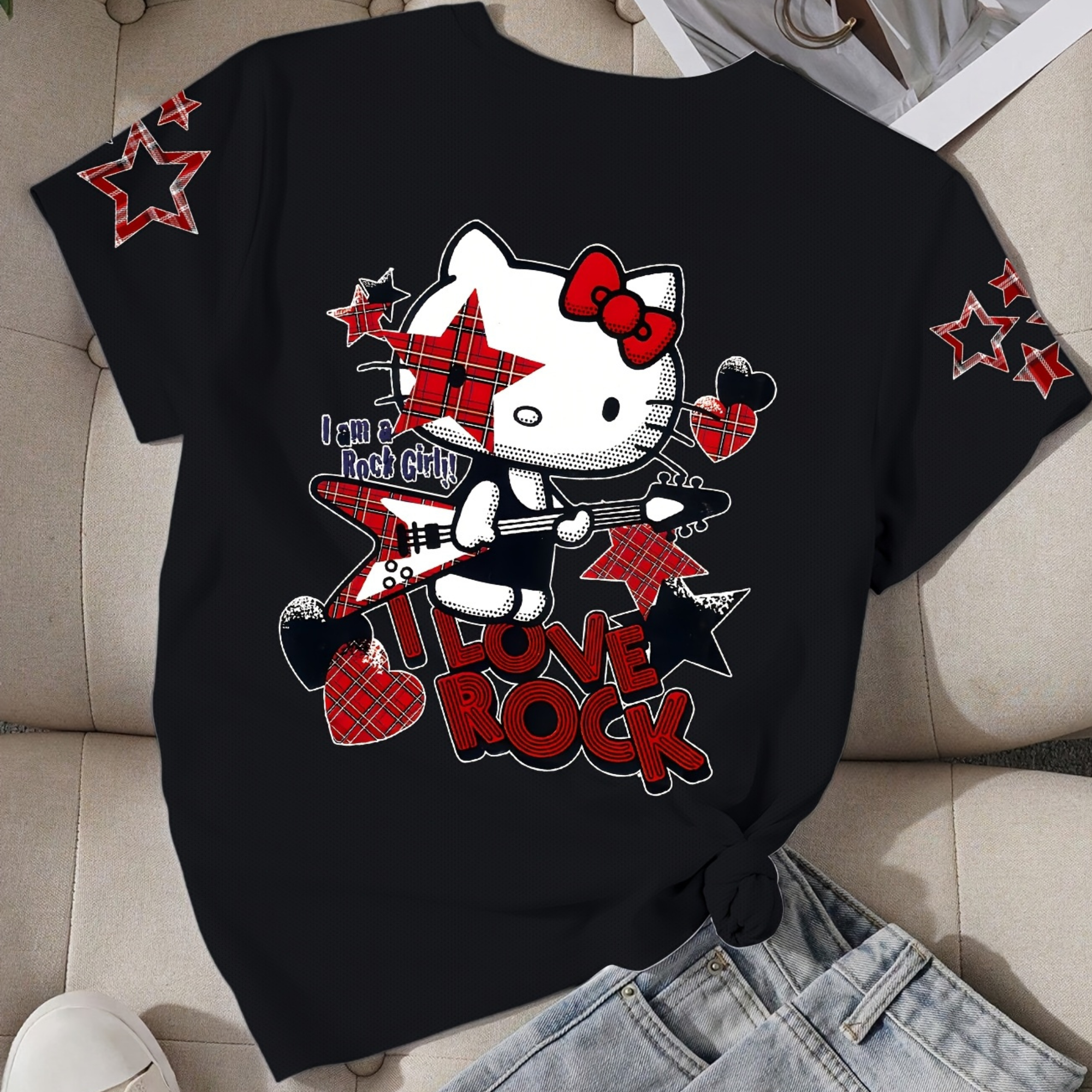 Short Sleeved T Shirt For Girls With Hello Kitty Double Sided Print