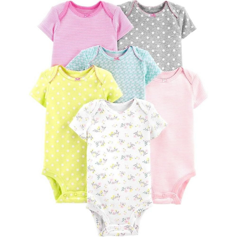 Baby Girls 6 Pack Assorted Pattern Sleeveless Bodysuits