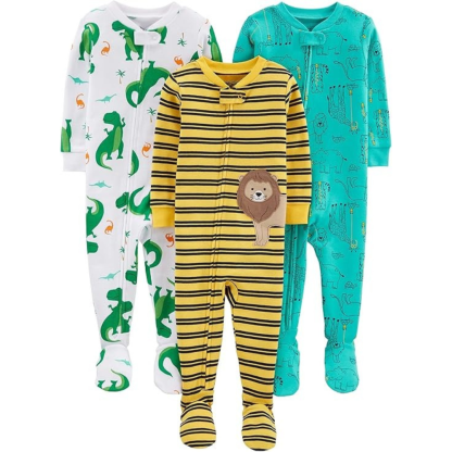 Pack of 3 Snug Fit Footed Cotton Pajamas