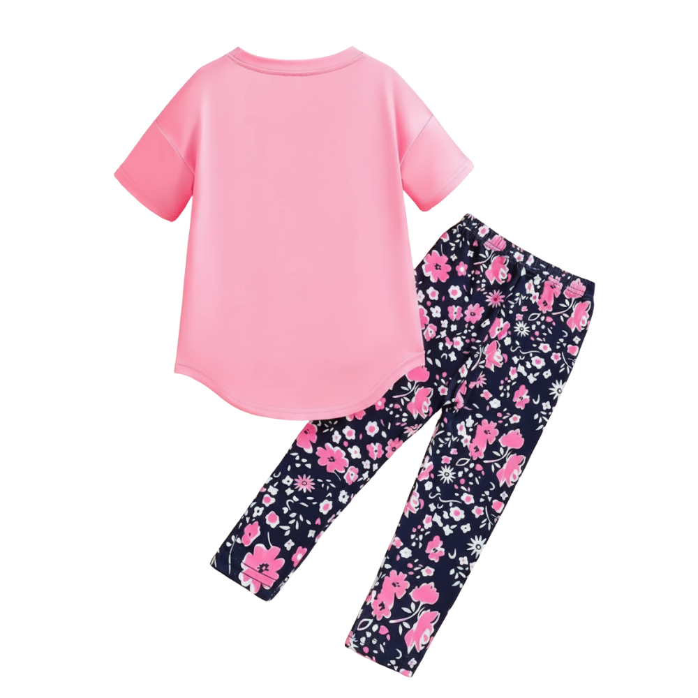 Girls Slogan T Shirt And Floral Bottoms Set For Summer