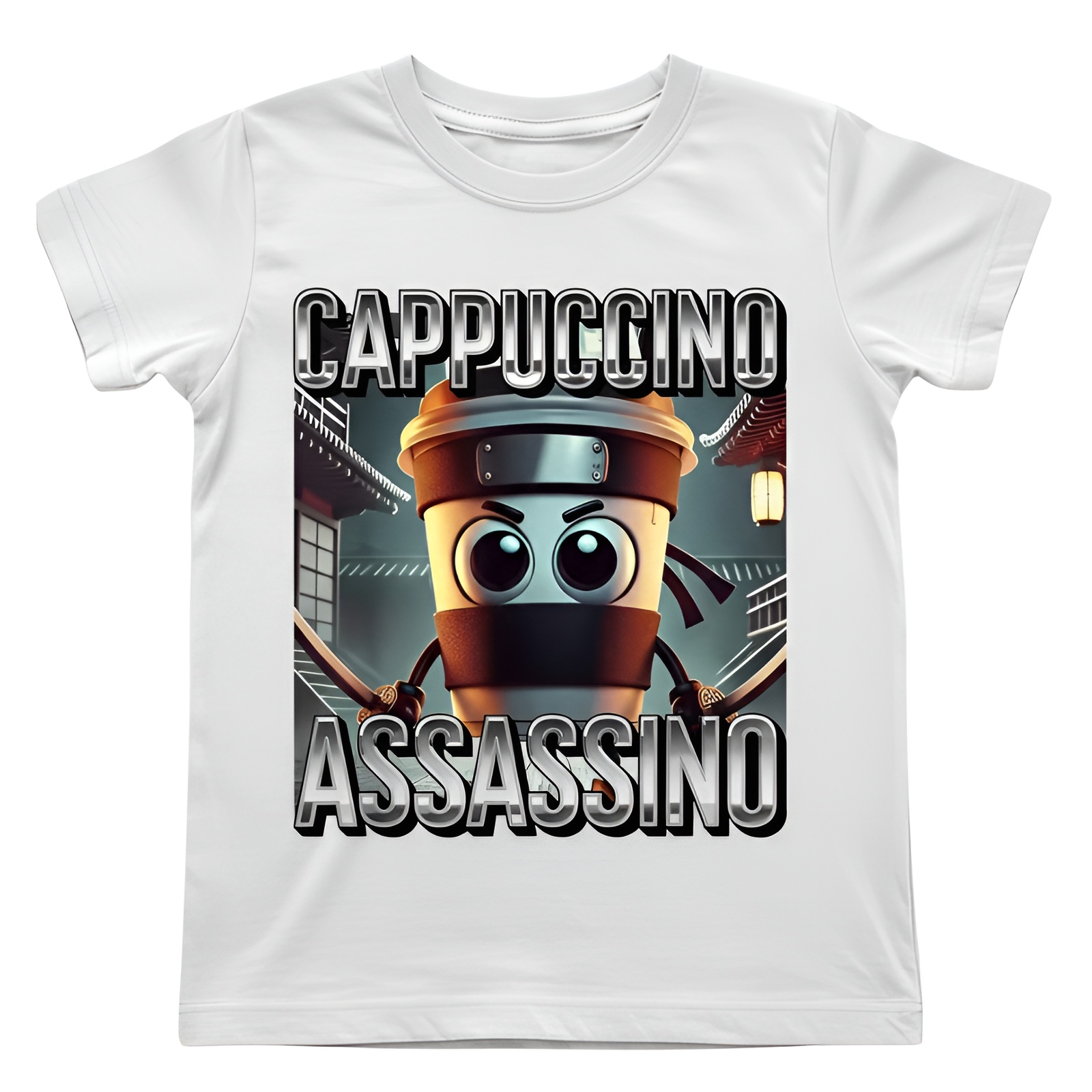 Cappuccino Assassino Coffee Cartoon Pattern Print Tshirt for Boys