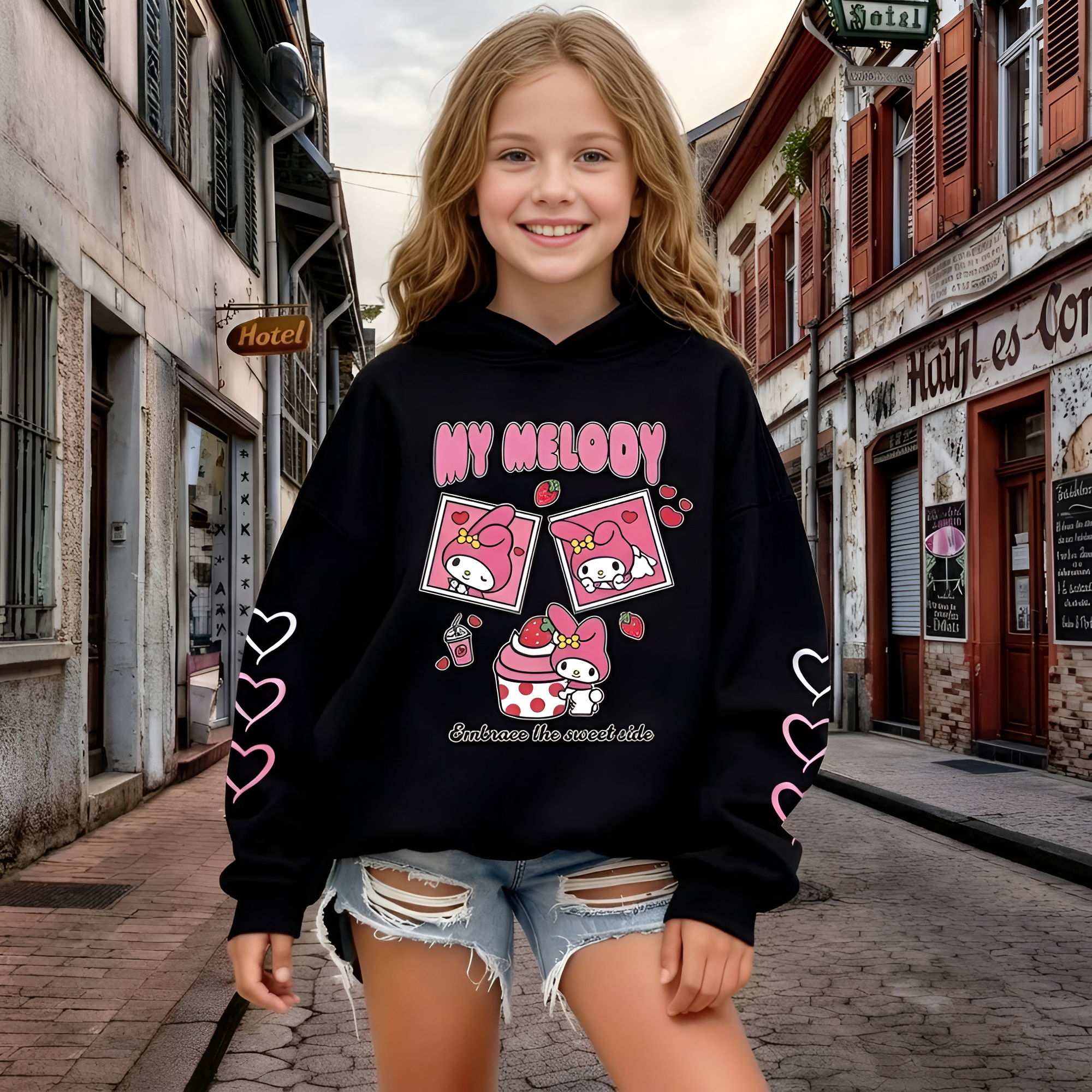 Melody Cartoon Print Hooded Sweatshirt For Girls Casual Wear