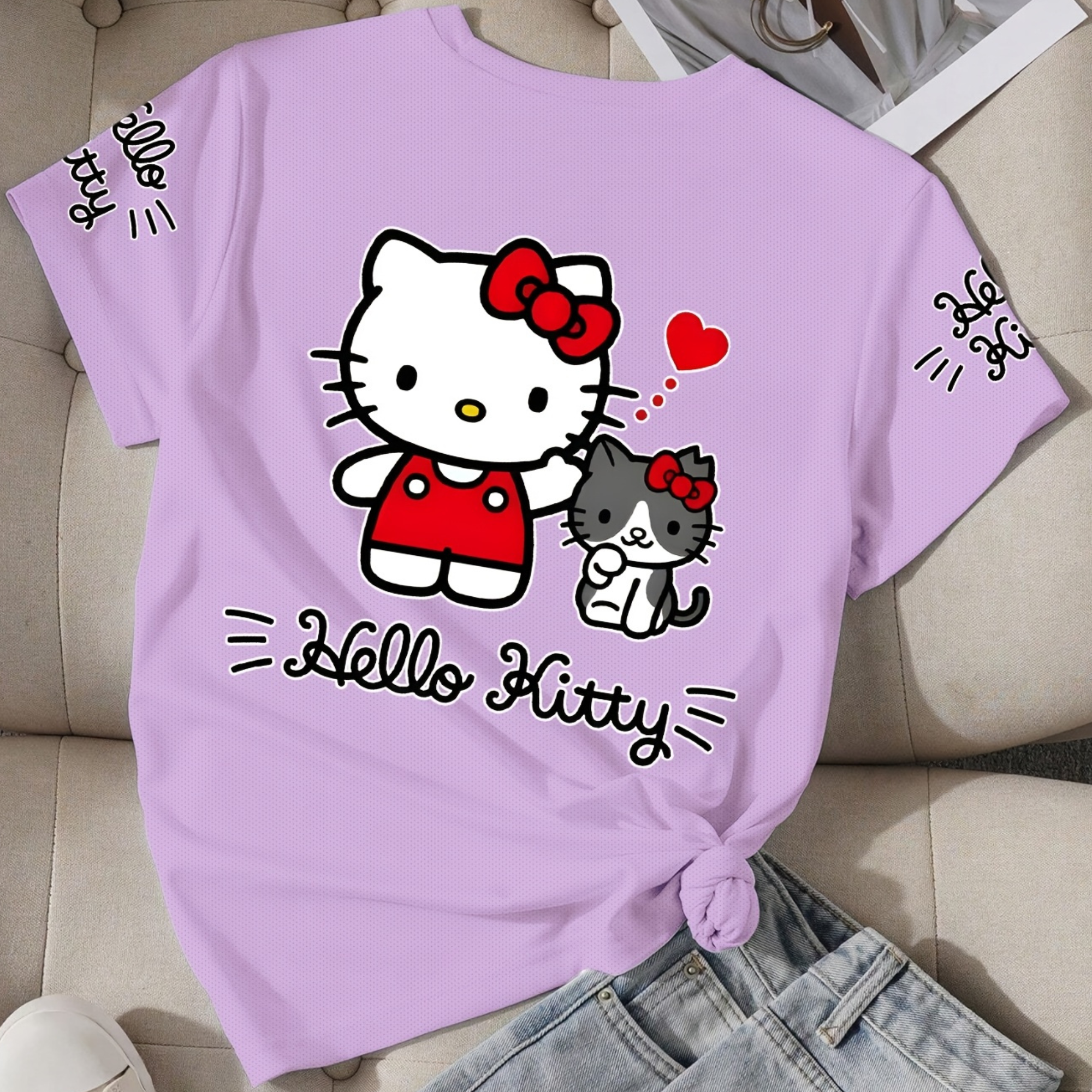 Soft And Comfortable Short Sleeve T Shirt With Hello Kitty Print  