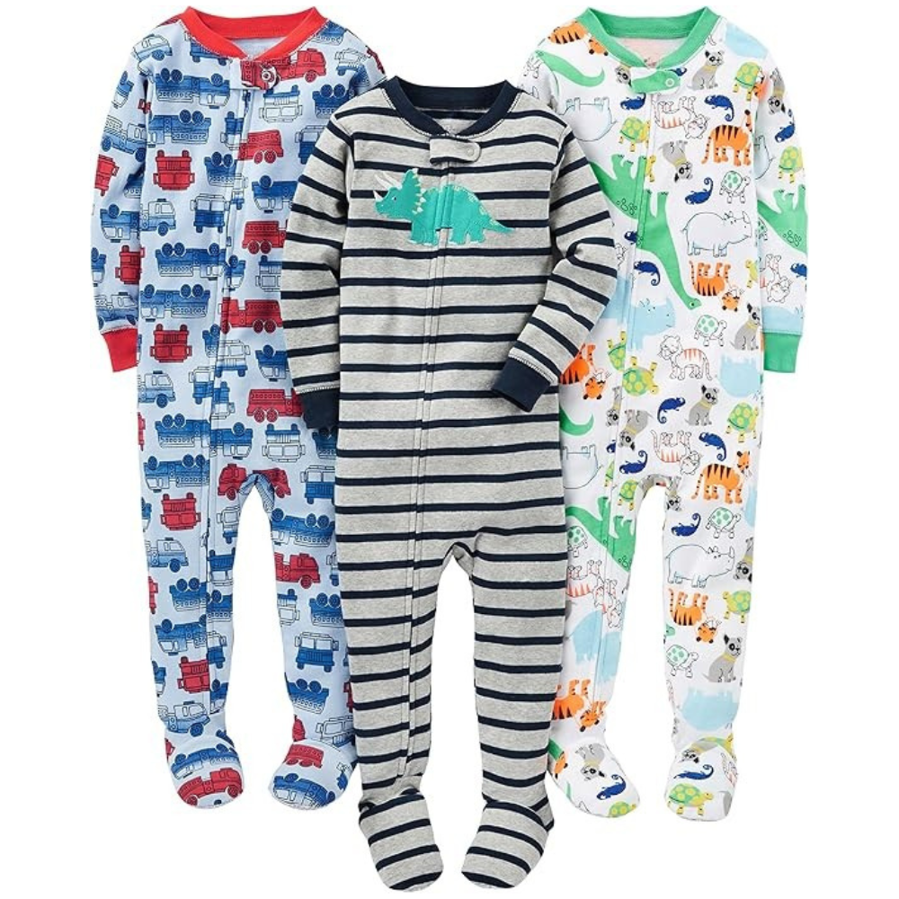 Pack of 3 Snug Fit Footed Cotton Pajamas