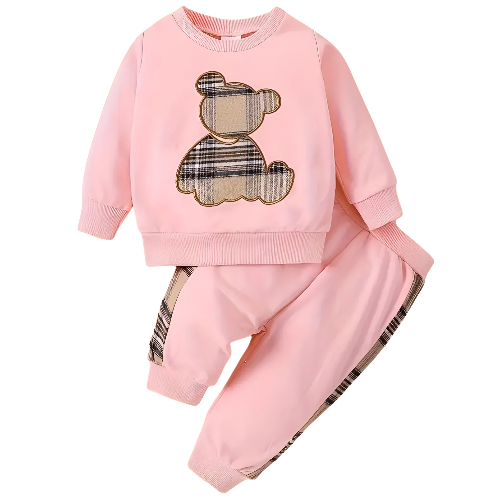 Baby Girls Round Neck Cartoon Print Long Sleeve Sweatshirt and Colorful Pants Two Piece Set