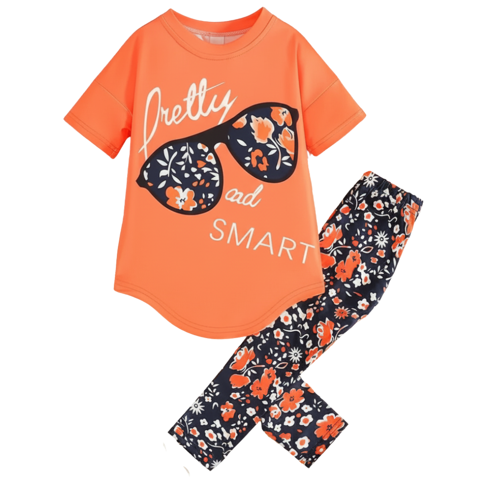 Girls Slogan T Shirt And Floral Bottoms Set For Summer
