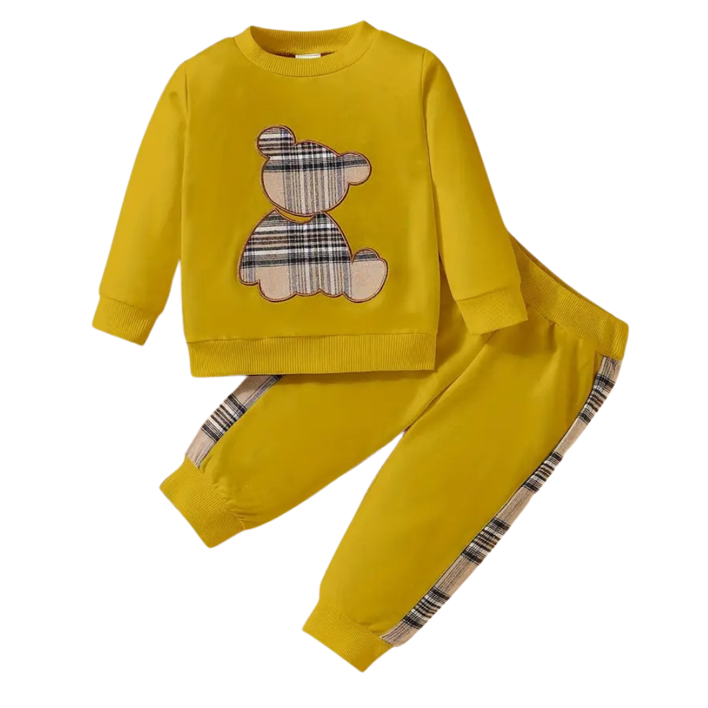 Bear Embroidery Toddler Two Piece Outfit Set