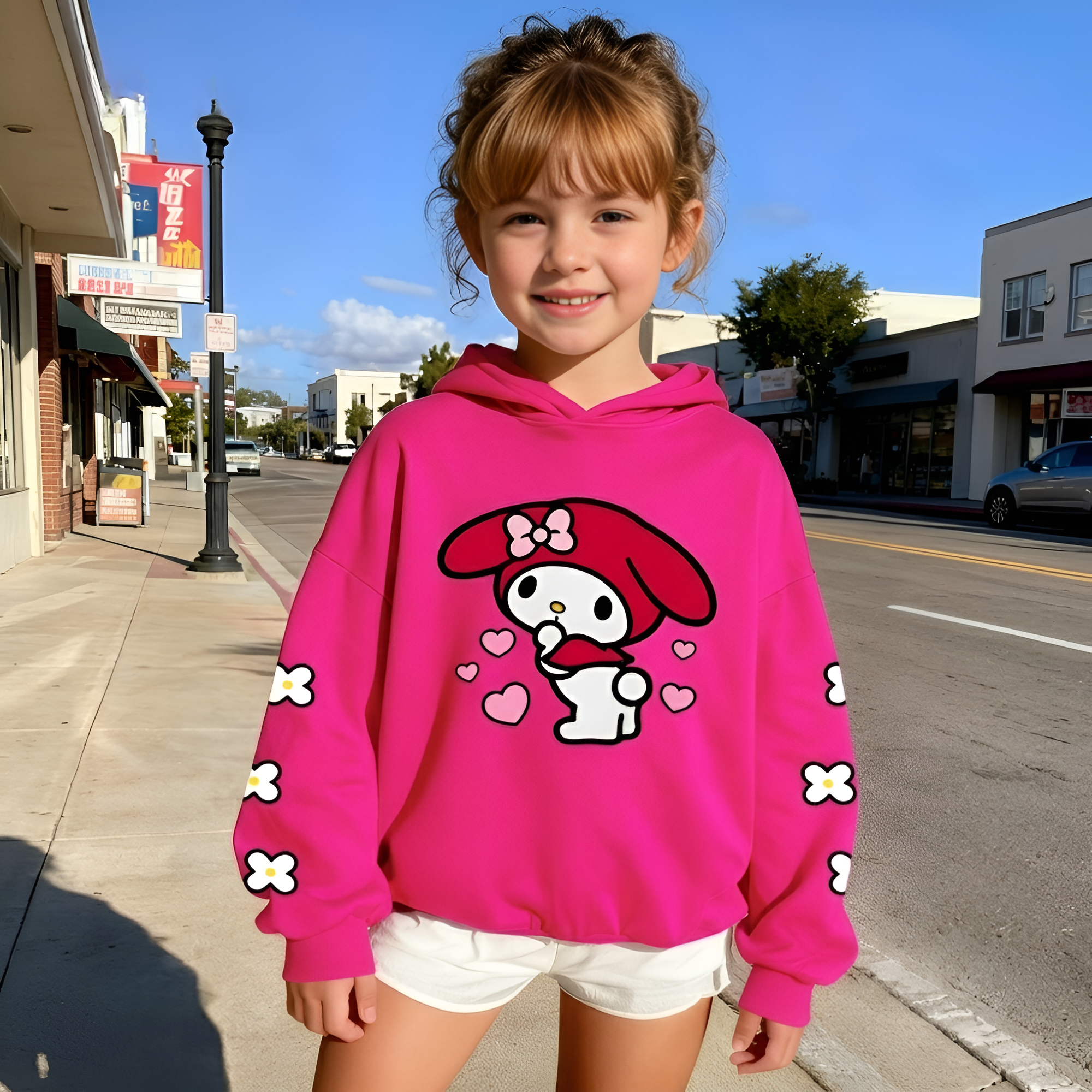 My Melody Cartoon Print Hooded Sweatshirt For Girls
