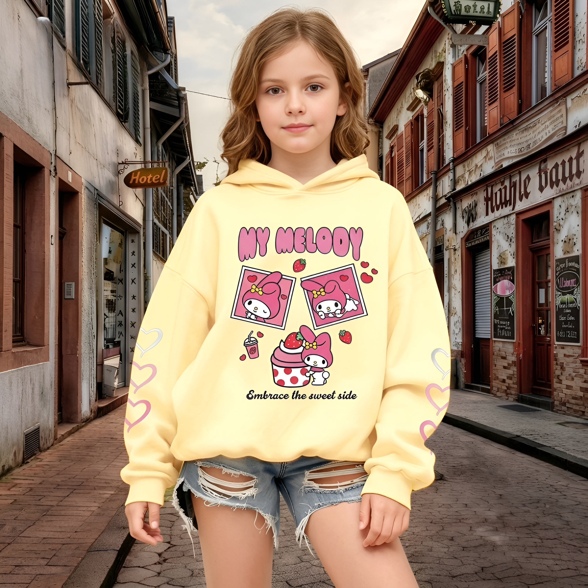 Melody Cartoon Print Hooded Sweatshirt For Girls Casual Wear