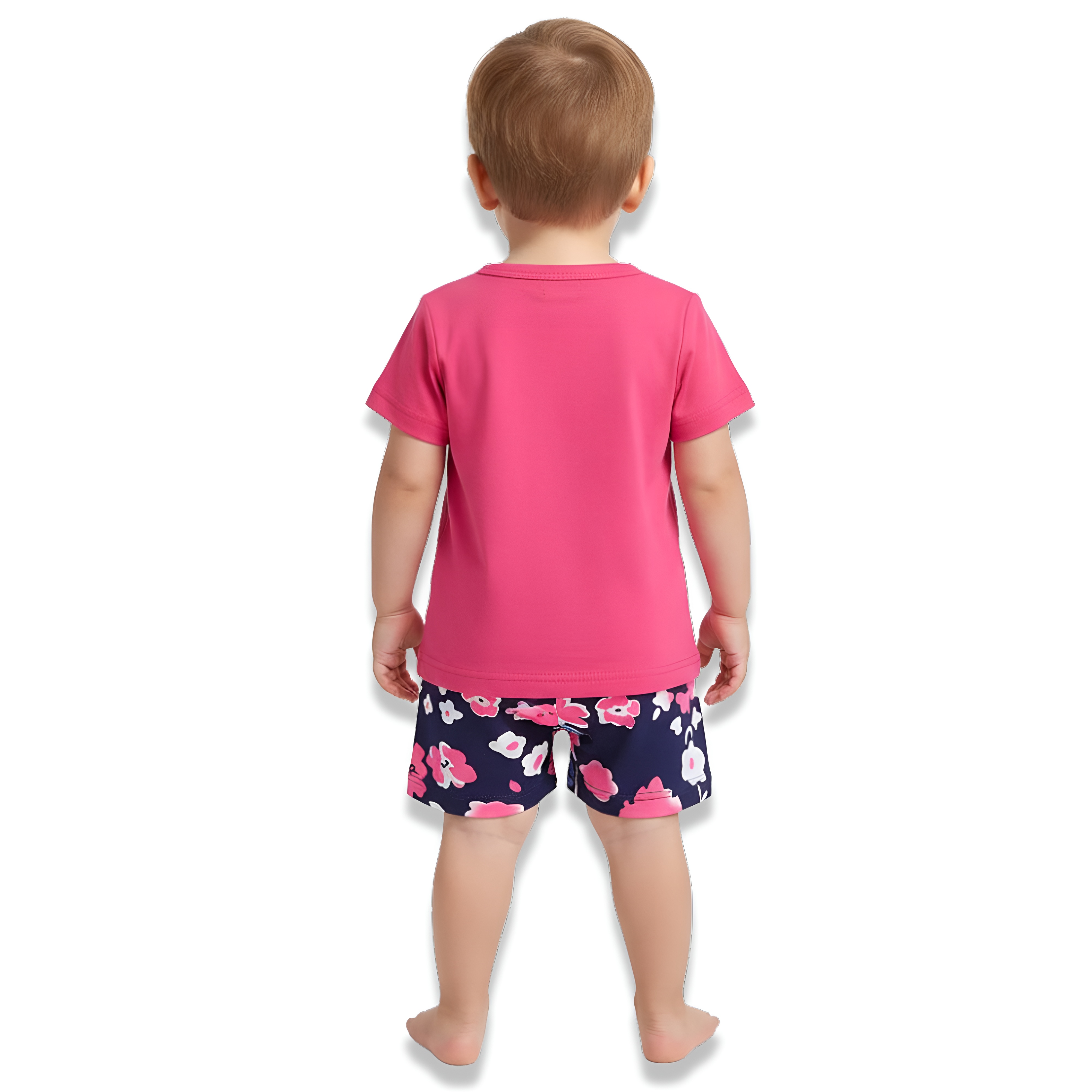 Baby Girl Cartoon Print Round Neck Top and Floral Shorts Two Piece Set