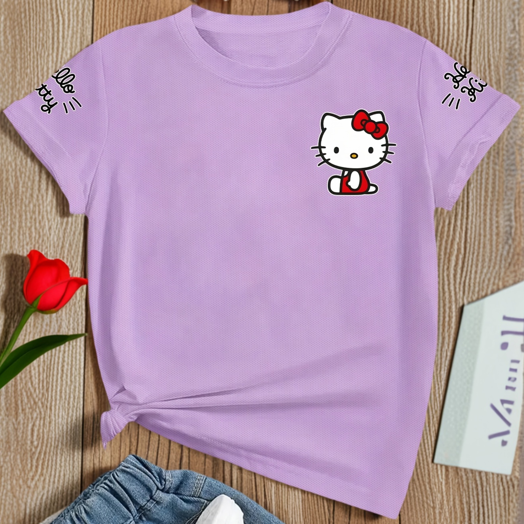 Soft And Comfortable Short Sleeve T Shirt With Hello Kitty Print  