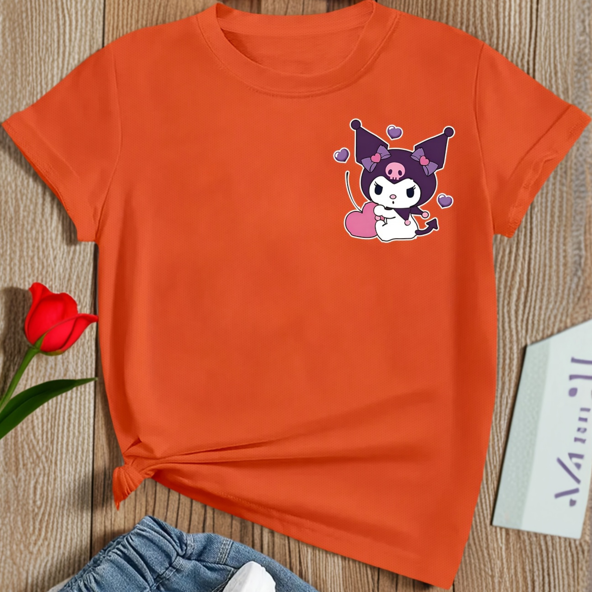 Mesh Short Sleeve T Shirt With Double Sided Kuromi Printed For Girls