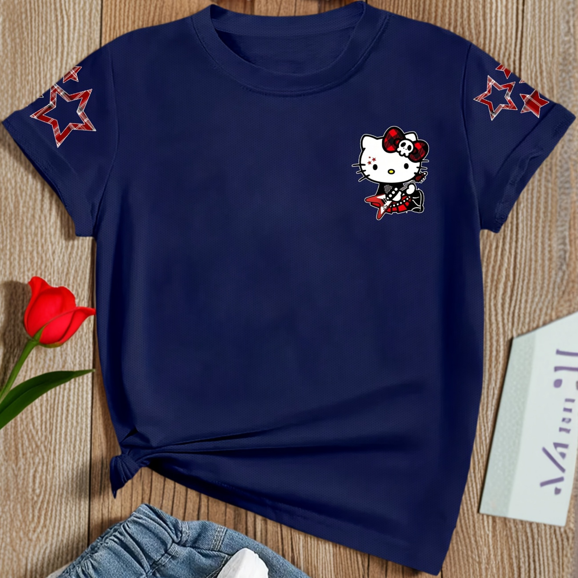 Short Sleeved T Shirt For Girls With Hello Kitty Double Sided Print