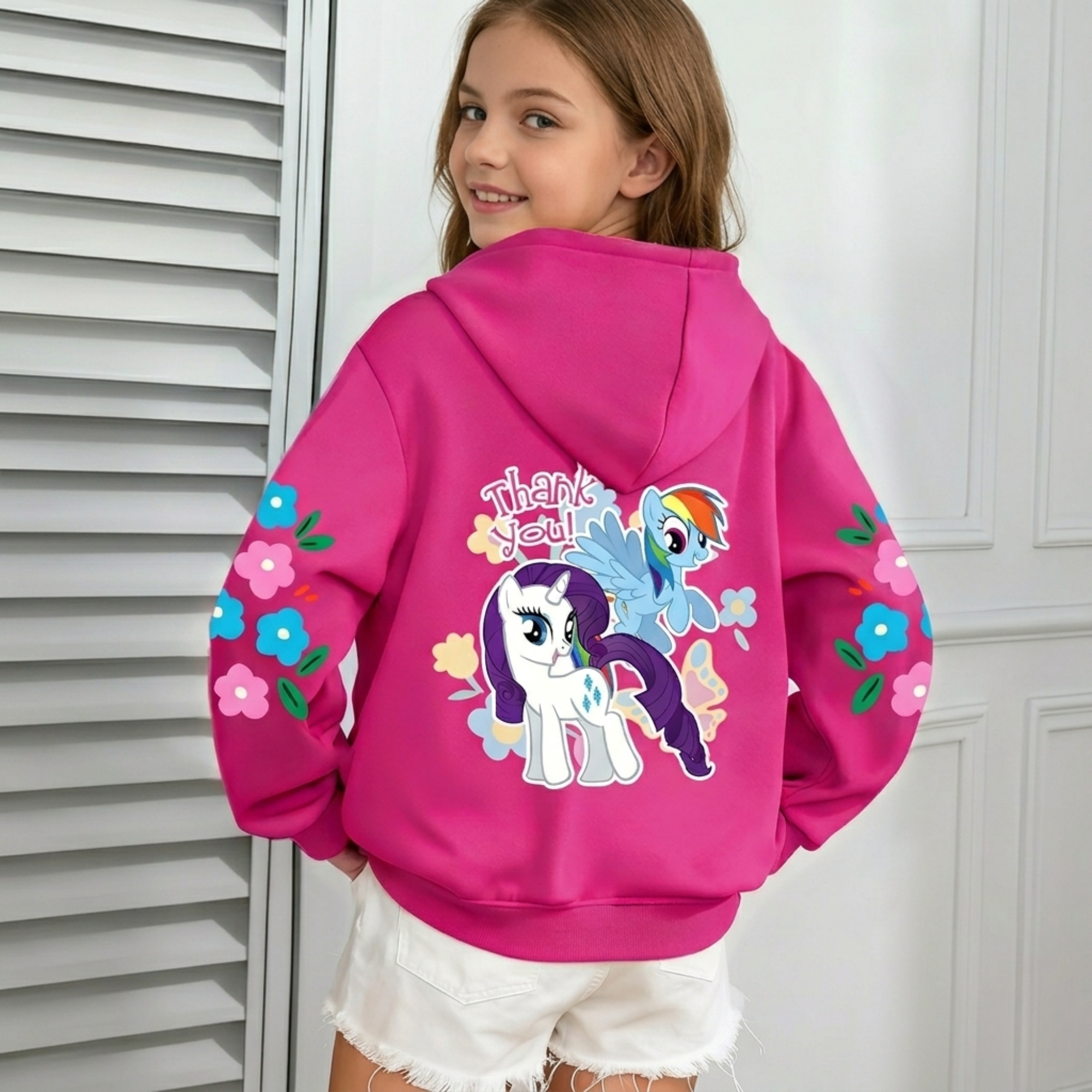 Hello Kitty Cartoon Print Pullover Hoodie For Girls