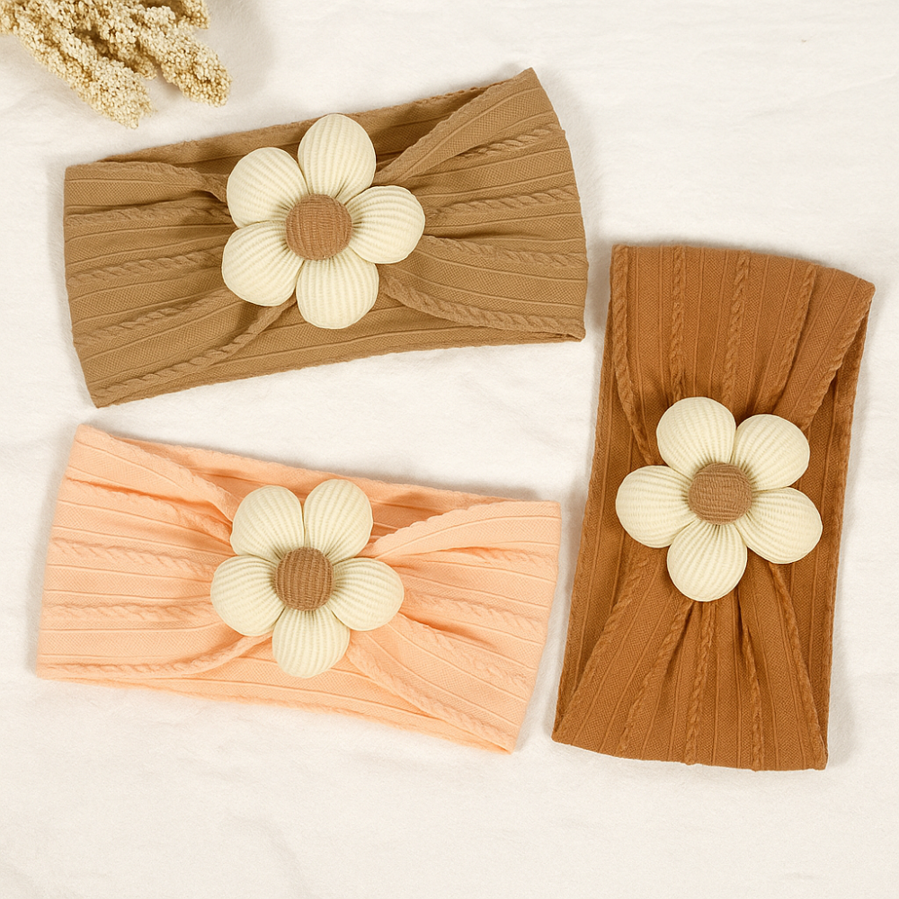 Baby Flower Soft Headbands For Baby Girls Pack Of 3