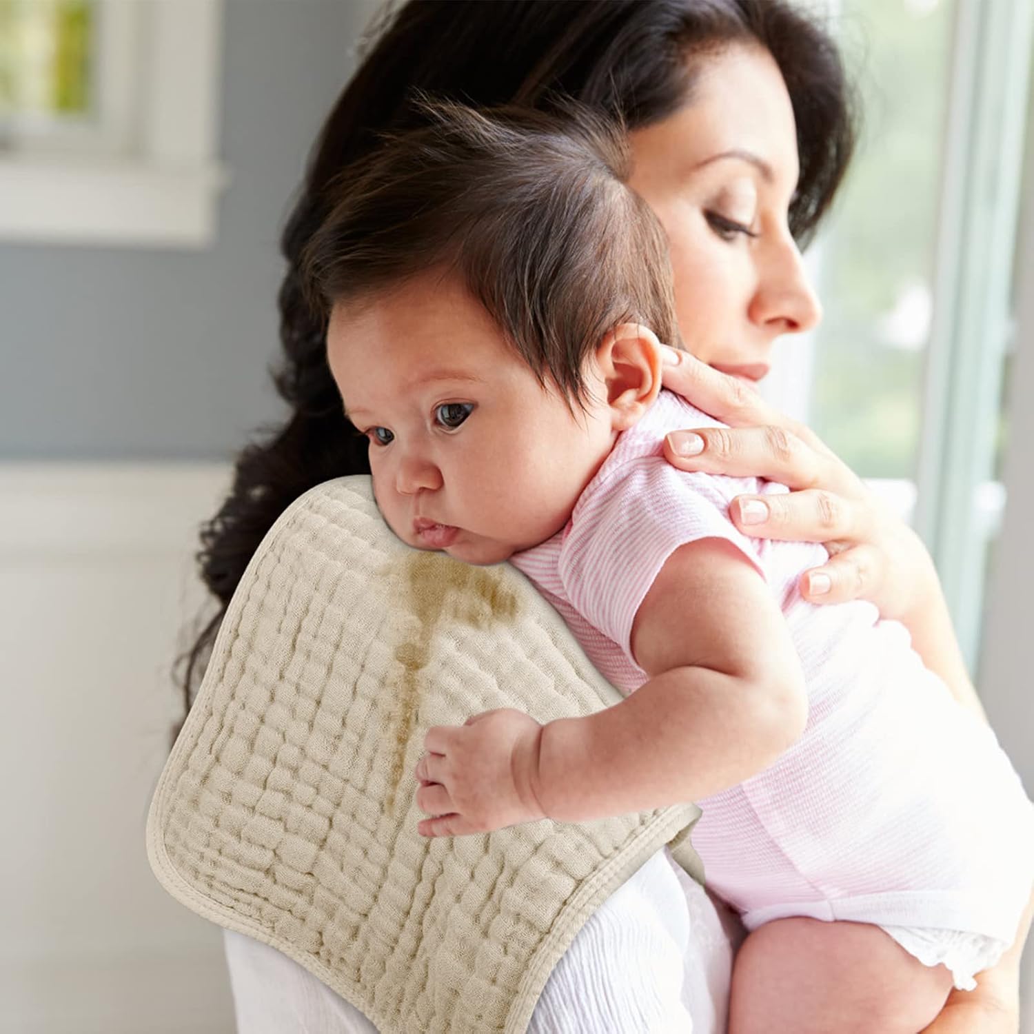 12 Pack Ultra Soft And Absorbent Six Layer Cotton Muslin Burp Cloths