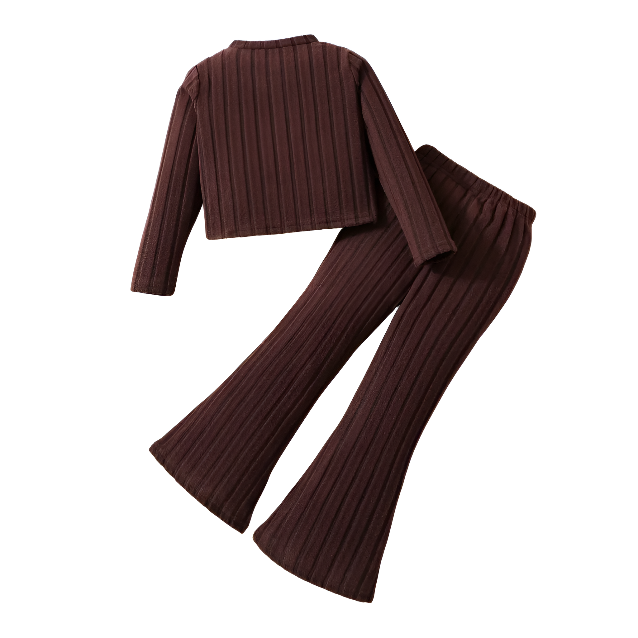 Long Sleeve Ribbed Pullover Top With Flare Pants Set For Girls