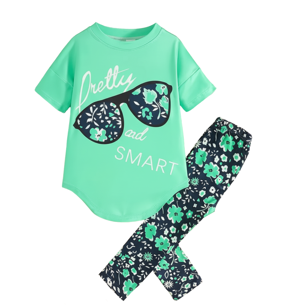 Girls Slogan T Shirt And Floral Bottoms Set For Summer