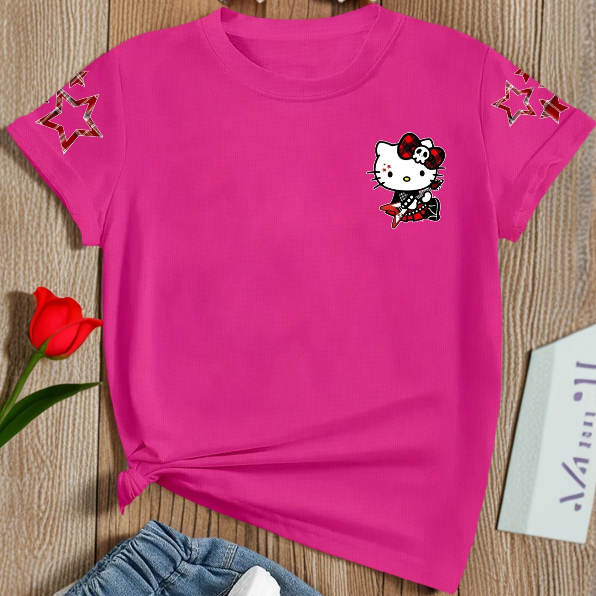 Short Sleeved T Shirt For Girls With Hello Kitty Double Sided Print
