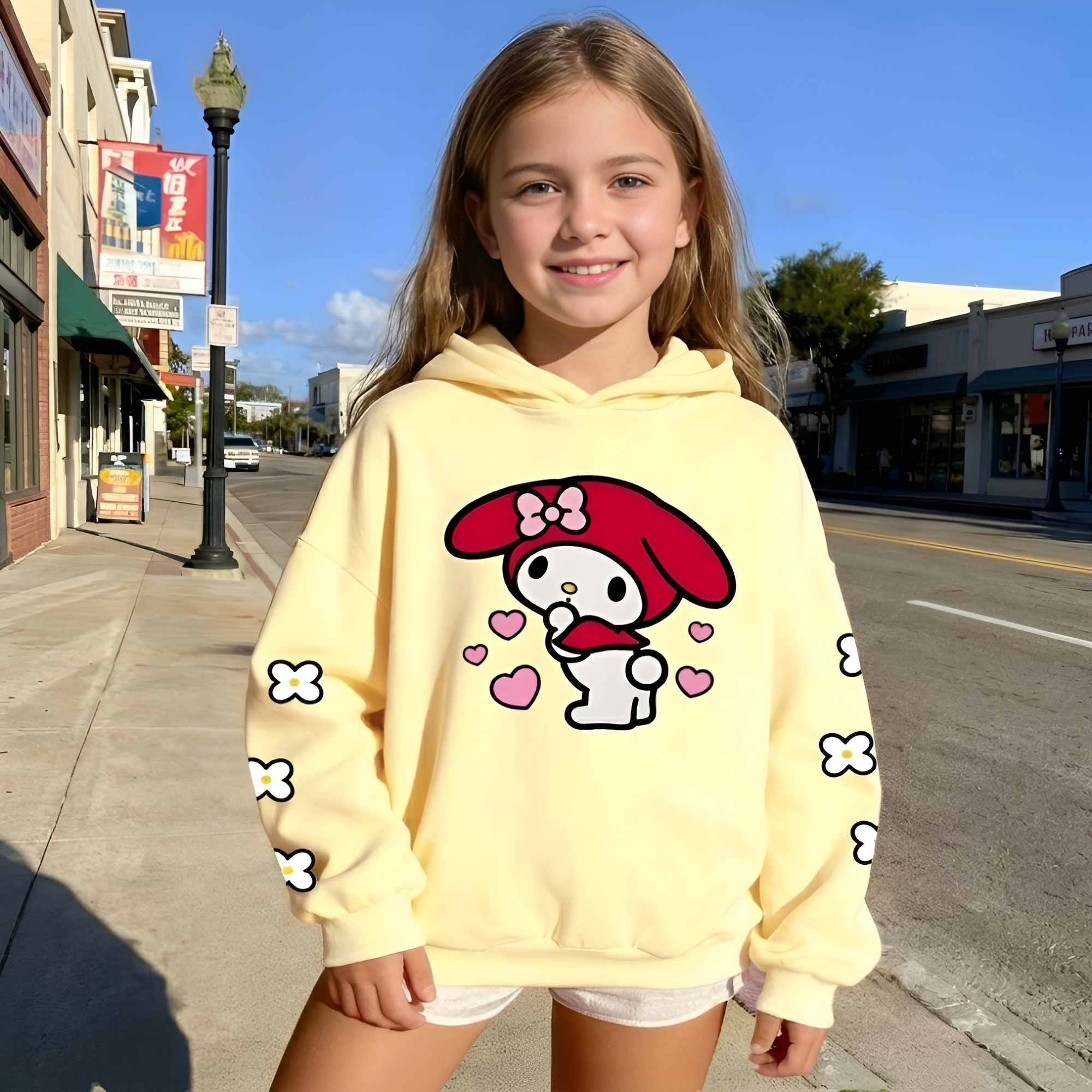 My Melody Cartoon Print Hooded Sweatshirt For Girls