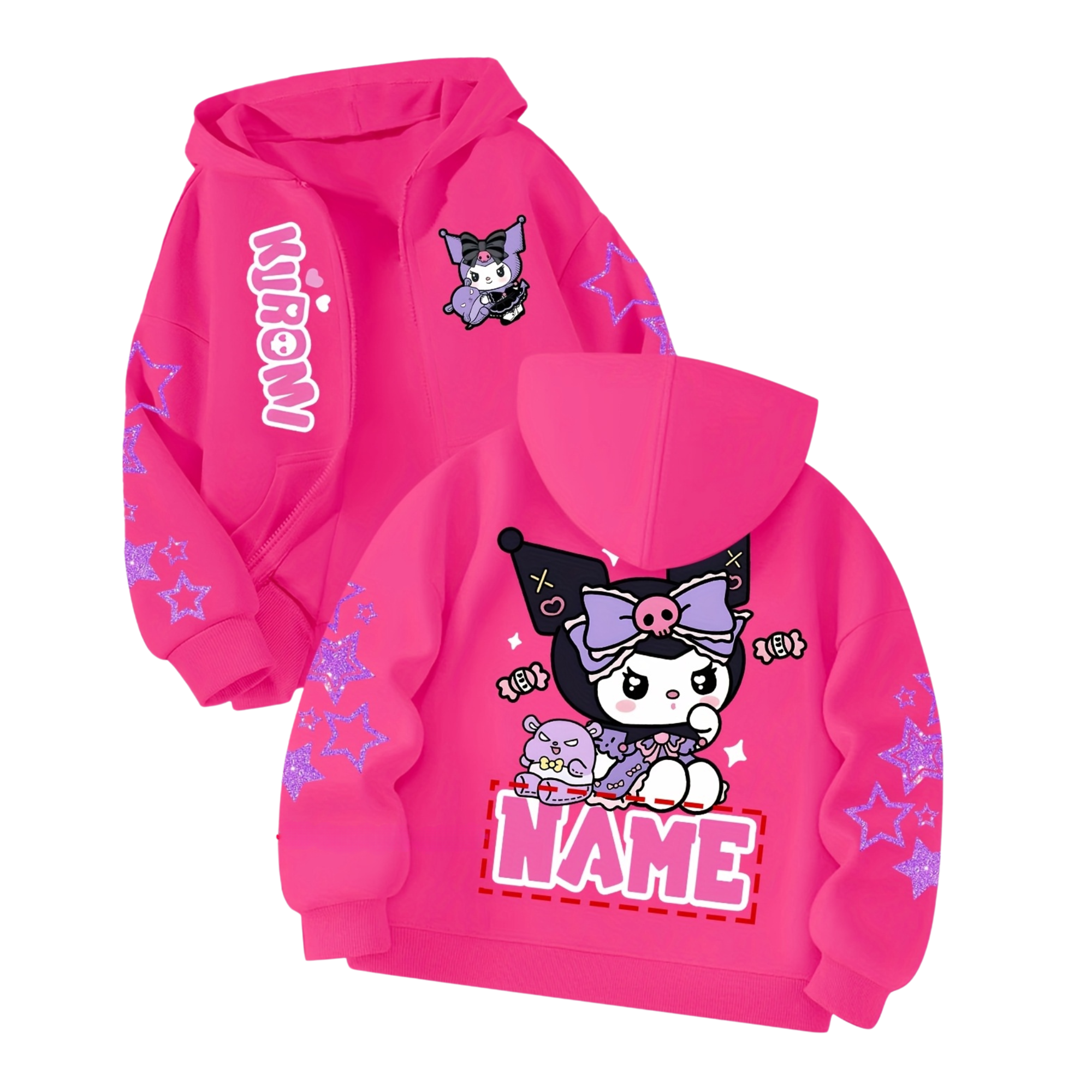 Customizable Cardigan Hoodie Featuring Adorable Double-Sided Fun Prints of Kuromi
