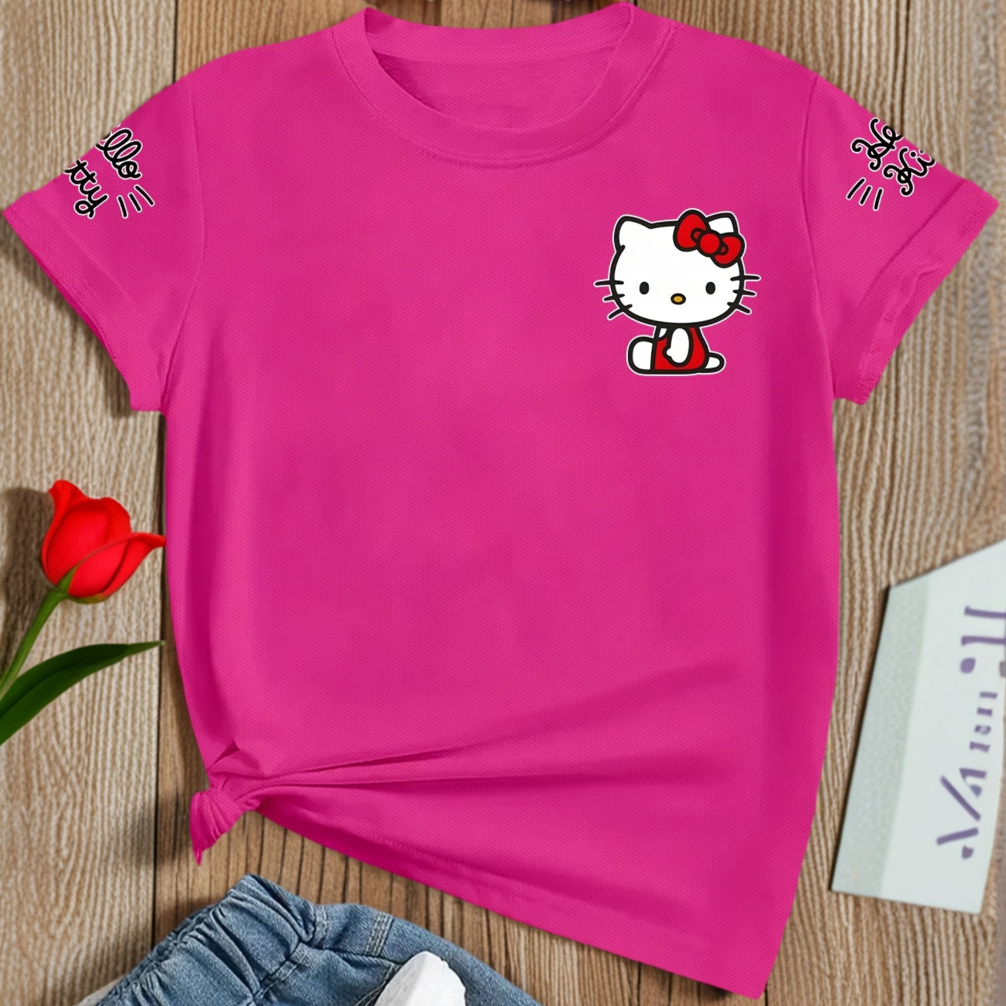 Soft And Comfortable Short Sleeve T Shirt With Hello Kitty Print  