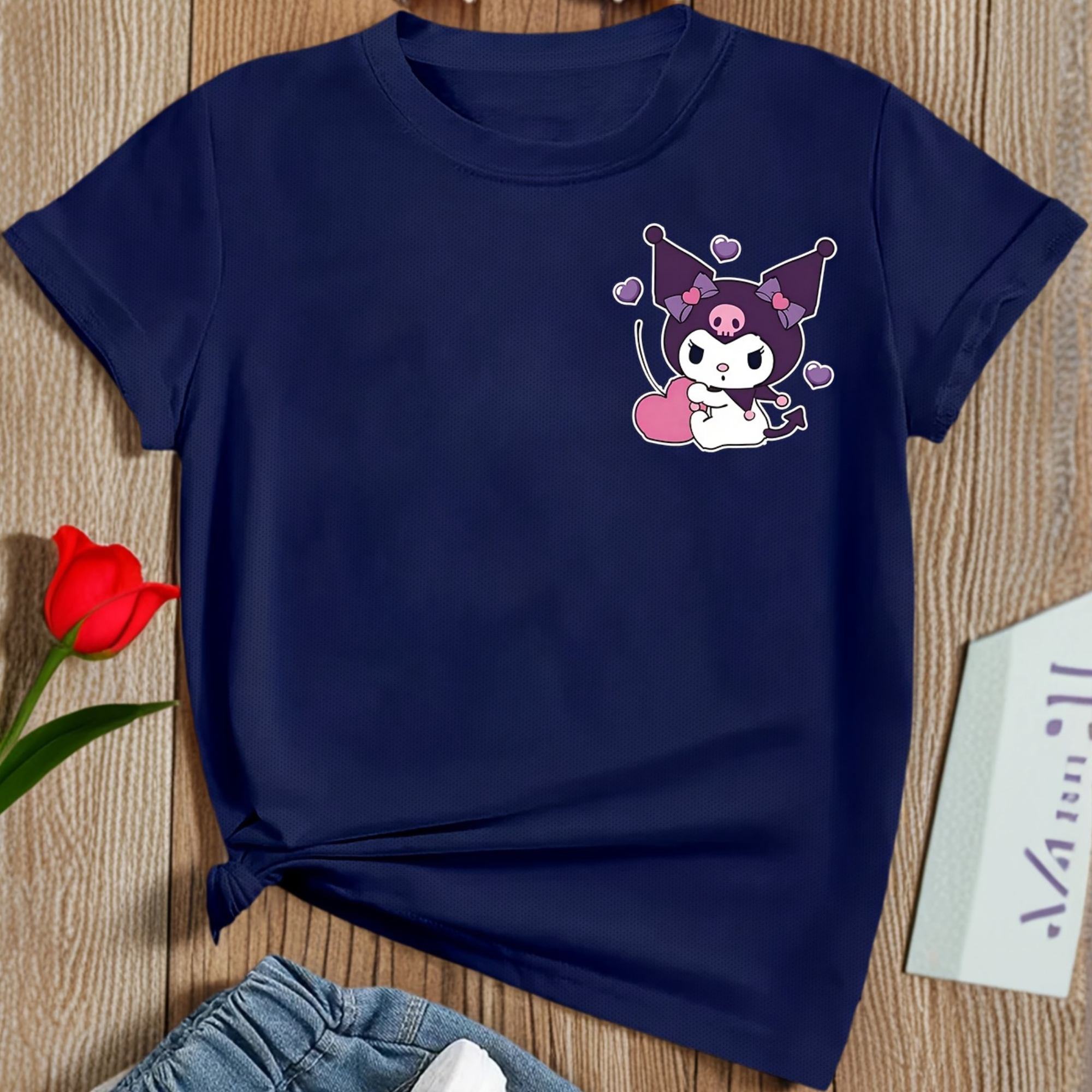 Mesh Short Sleeve T Shirt With Double Sided Kuromi Printed For Girls